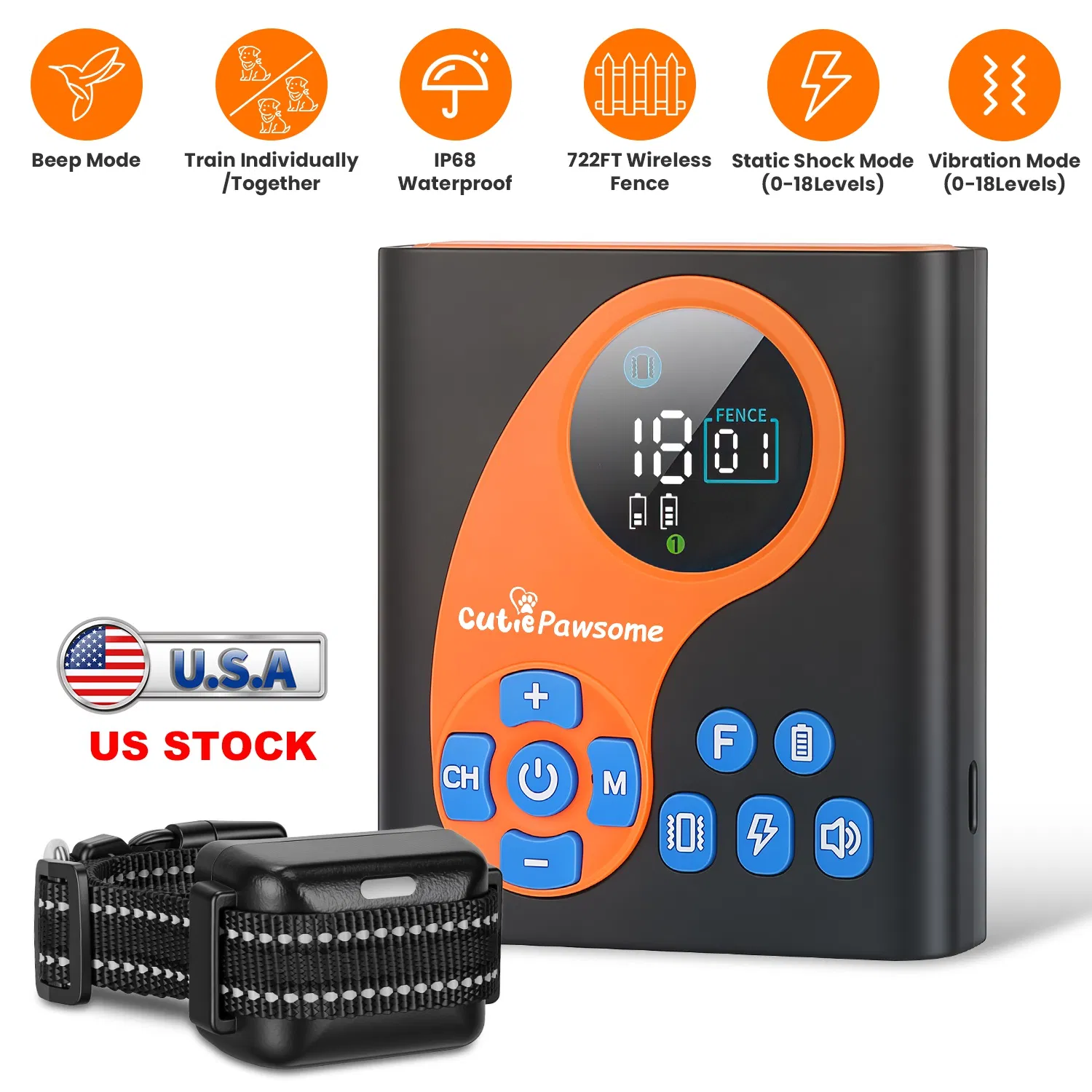 2 In 1 Wireless Dog Fence System with 1/2 Training Collars(Options) Invisible Dog Fence IP68 Waterproof with 722FT Adjustable Range Beep Vibration Static Shock photo 5
