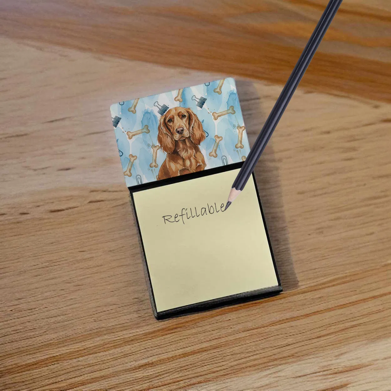 Boykin Spaniel Coworker Watercolor Sticky Note Holder Refillable Dispenser Desk Accessory 3x3 Pad Gift photo 2