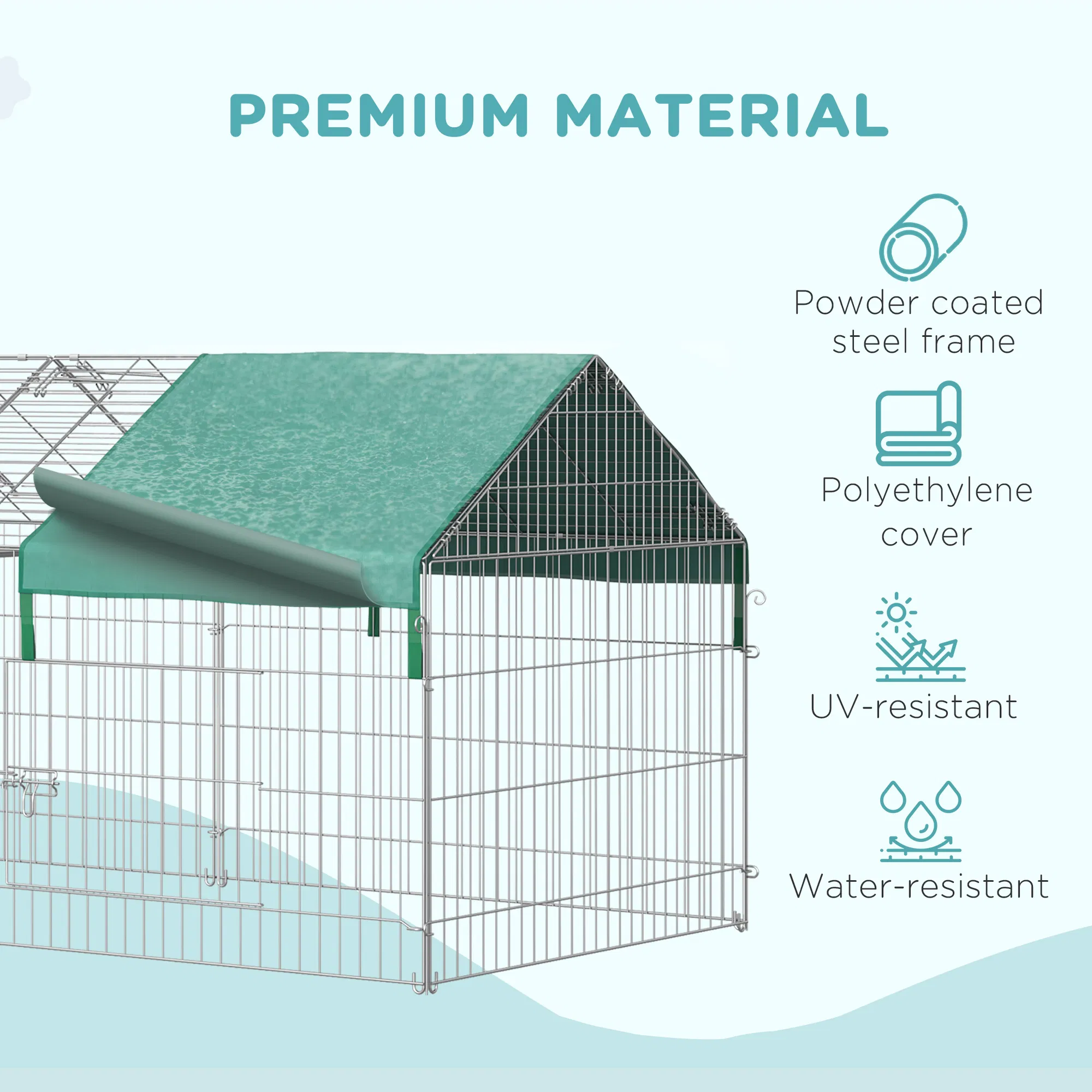 87x41x41-IN Catio Rabbit Guinea Pig Cage Chicken Coop Run, Small Animal Enclousure Outdoor Indoor with Cover and Multiple Doors, Green photo 2