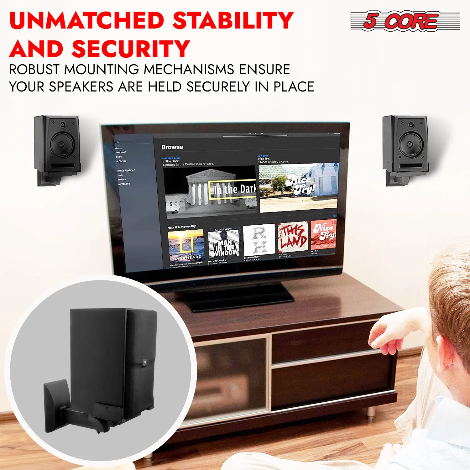 5 CORE Speaker Wall Ceiling Mount Stand 2Pcs Black Sturdy Speaker Mounting Bracket w Adjustable Swivel Tilt Retractable Telescopic Arm for Surround Sound Satellite Speakers photo 5