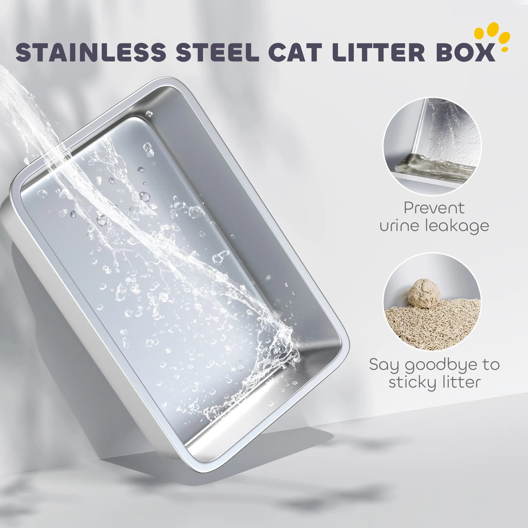 Extra Large Stainless Steel Cat Litter Box w/ High Sided, Removable Lid, Mats, Scoop, Odor Free, Non-Sticky, Leakproof photo 3