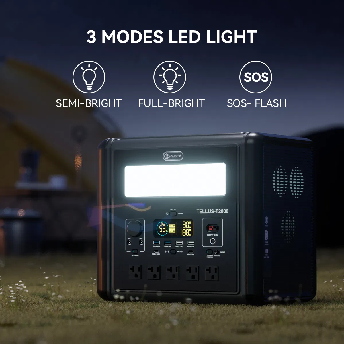 2000W Portable Power Station, 1536Wh LiFePO4 Battery Pack with 4000W Surge, AC Fast Charge,1.5H Full charged, LED Flashlight - Solar Generator for RV, Home Backup, Camping,Outdoor, Sturdy Handle photo 8