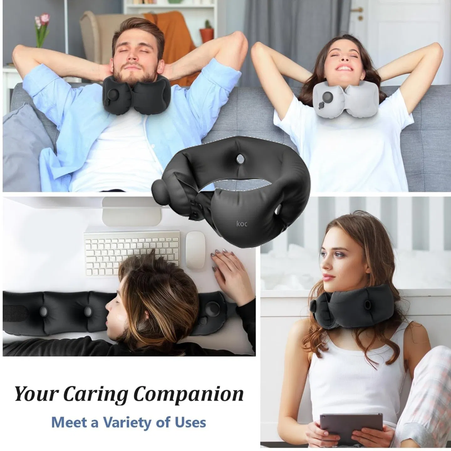 Inflatable neck pillow, adjustable in softness, made of skin-friendly material, providing extremely comfortable neck protection during travel. photo 4