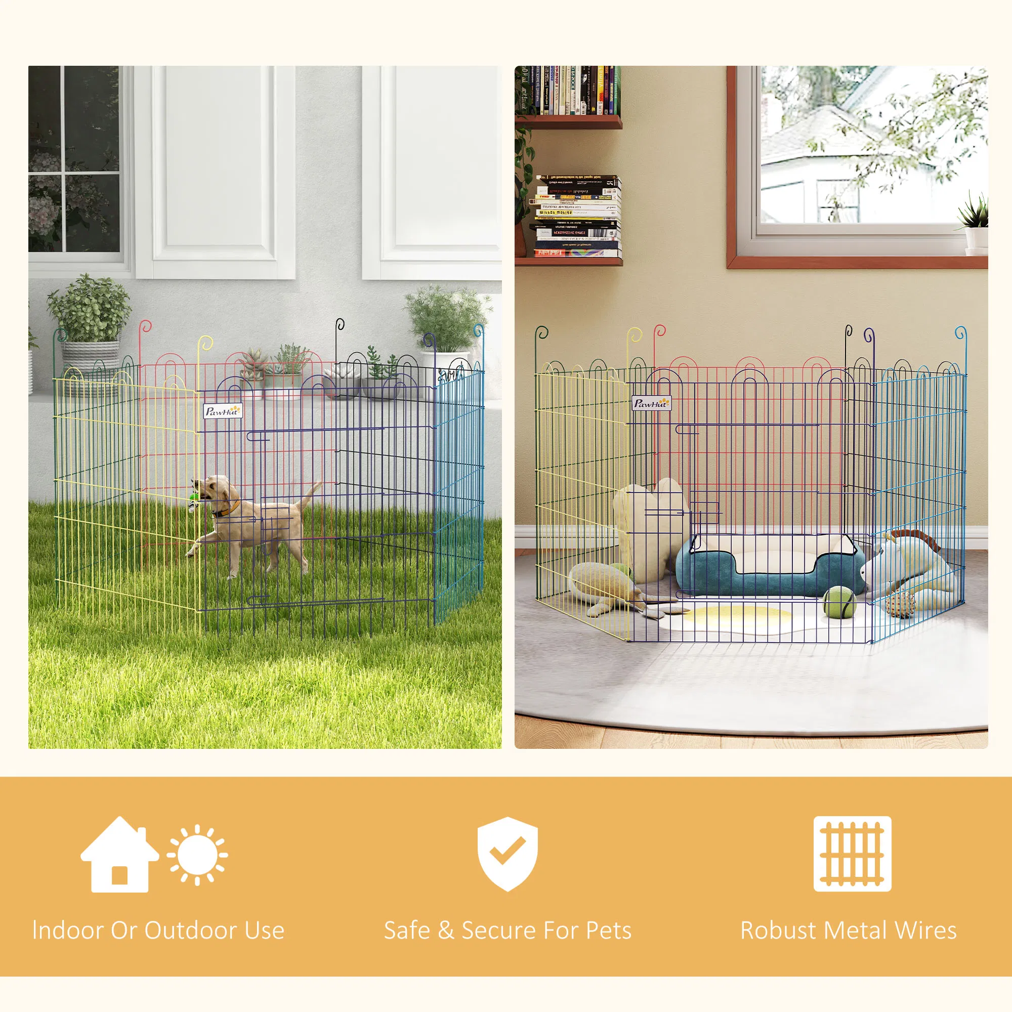 Metal Pet Playpen Portable Hexagon Dog Exercise Fence Multi-colored photo 4