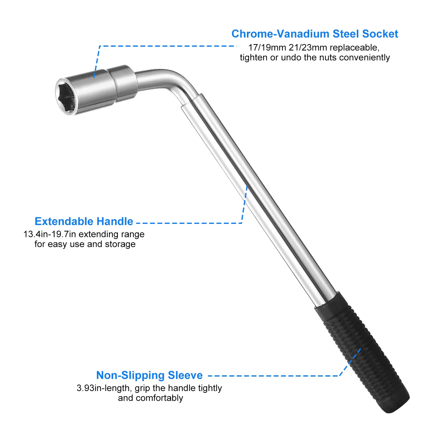 Telescoping Lug Wrench Extendable Tire Wheel Nut Wrench with CR-V Sockets 17mm/19mm/21mm/23mm Free Work Gloves photo 2