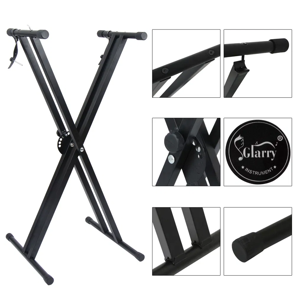Dual-tube X-Shape Keyboard Stand + Adjustable Folding Piano Bench Stool Seat Black photo 8