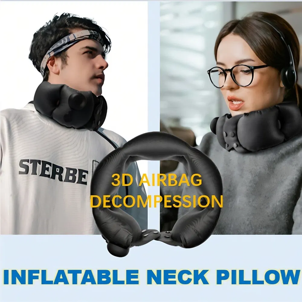 Inflatable neck pillow, adjustable in softness, made of skin-friendly material, providing extremely comfortable neck protection during travel. photo 8