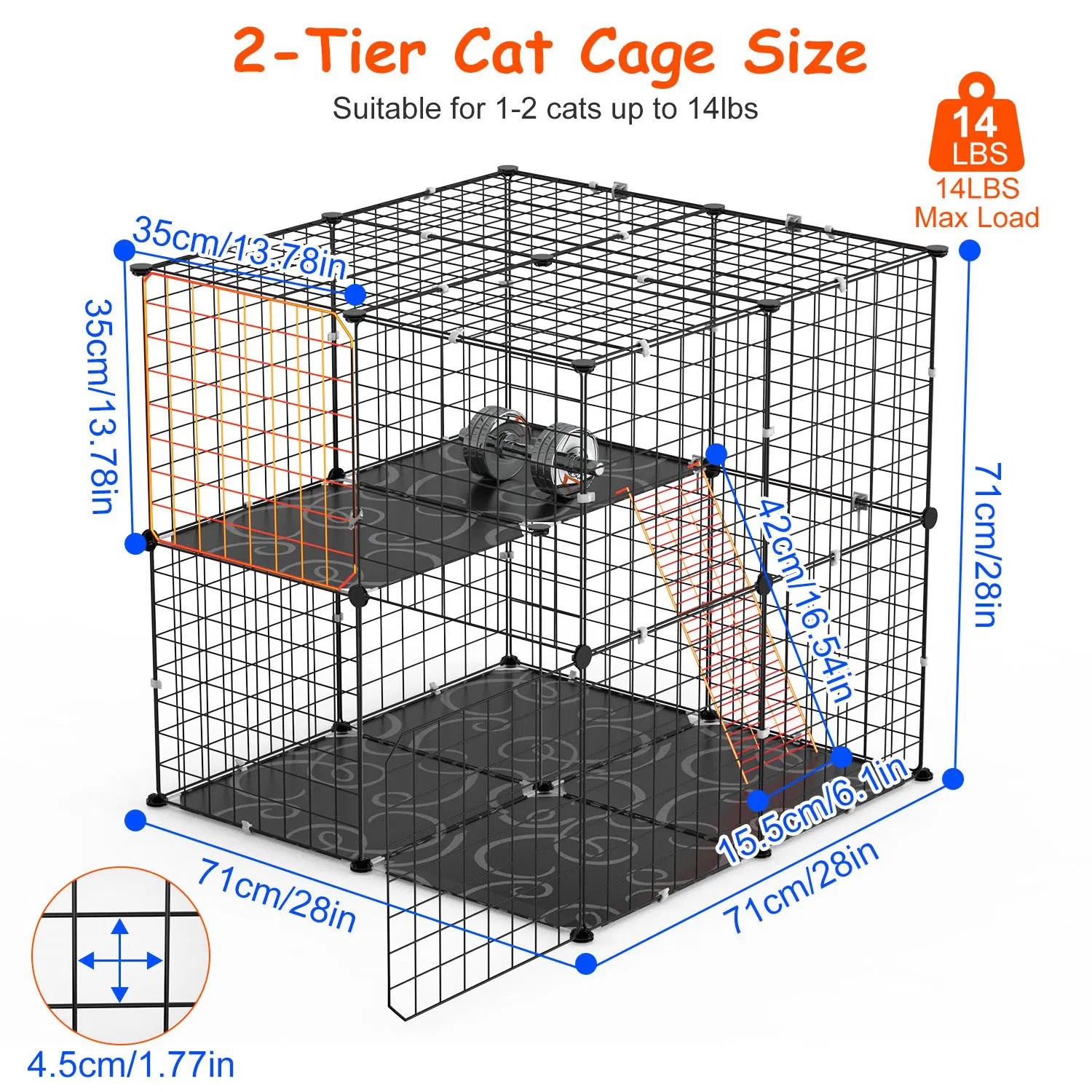 2Tier Cat Cage Playpen Indoor Pet Enclosures Kitten Kennel House Detachable Cat Crate with Climbing Ladder 2 Doors for 1-2 Cats for Ferret Squirrel Small Animals photo 8