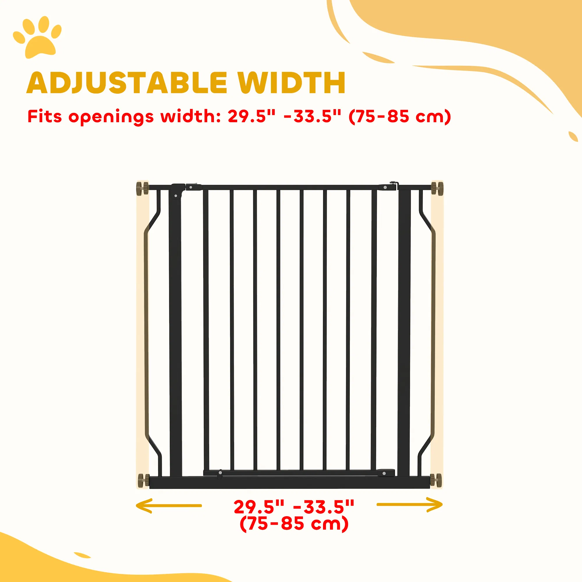 30"- 34" Easy Install Pet Gate w/ Door & Double Locking System, Extra Wide Dog Gate for Stairs, Hallways, Black photo 2