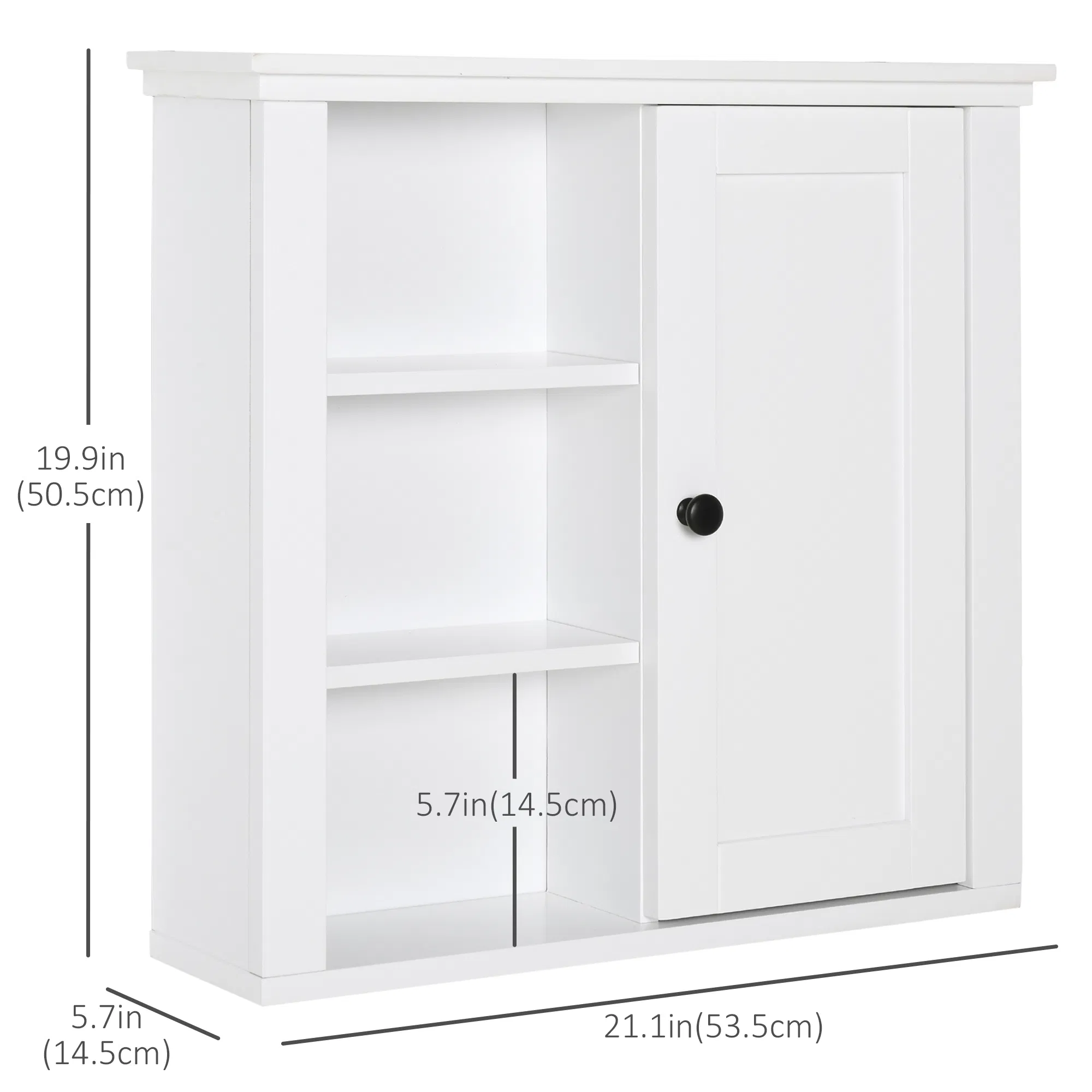 Bathroom Wall Cabinet, Wall Mounted Medicine Cabinet with 3 Open Shelves and Storage Cupboard for Laundry Room, White photo 2