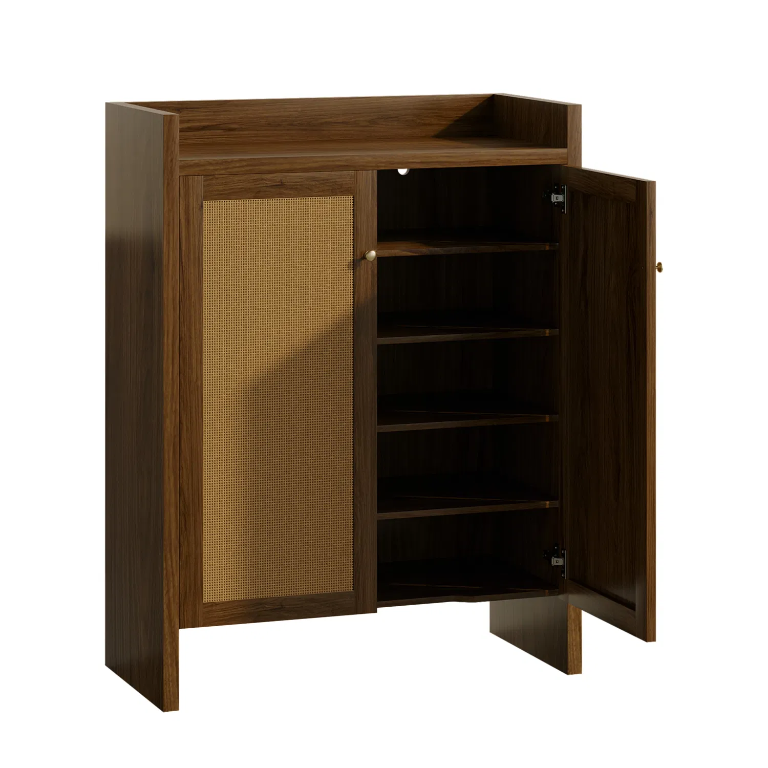 Shoe Cabinet Set, Large Capacity Shoe Storage Organizer Cabinet, Tall Rattan Shoe Cabinet with Doors and Shelves, 6-Tier Farmhouse Boho Wooden Storage Cabinet for Entryway Hallway photo 3
