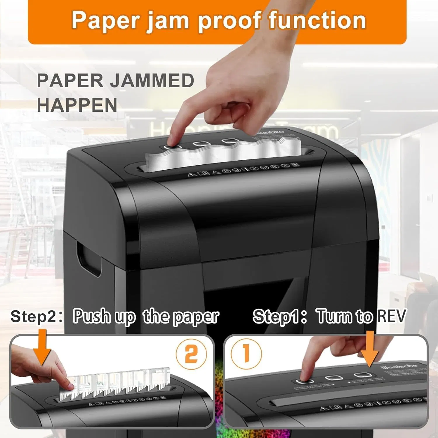 Paper Shredder, 18-Sheet Cross Cut Level P-4, Shred Paper/Credit Card/CD, with Large Pull Out Bin, Add Auto Jam Proof System Shredder for Home&Office(Shipment from FBA) photo 5