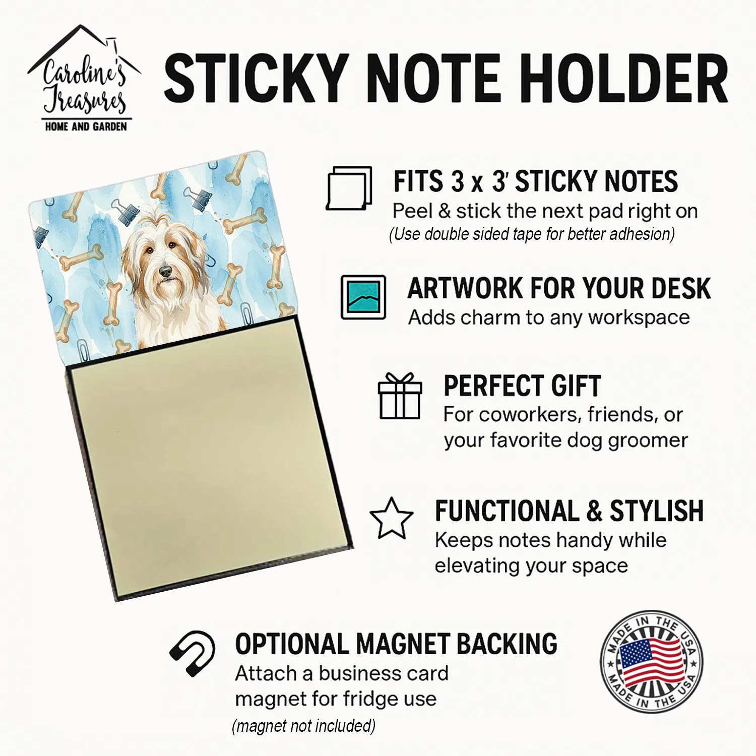 White and Tan Bearded Collie Coworker Watercolor Sticky Note Holder Refillable Dispenser Desk Accessory 3x3 Pad Gift photo 5