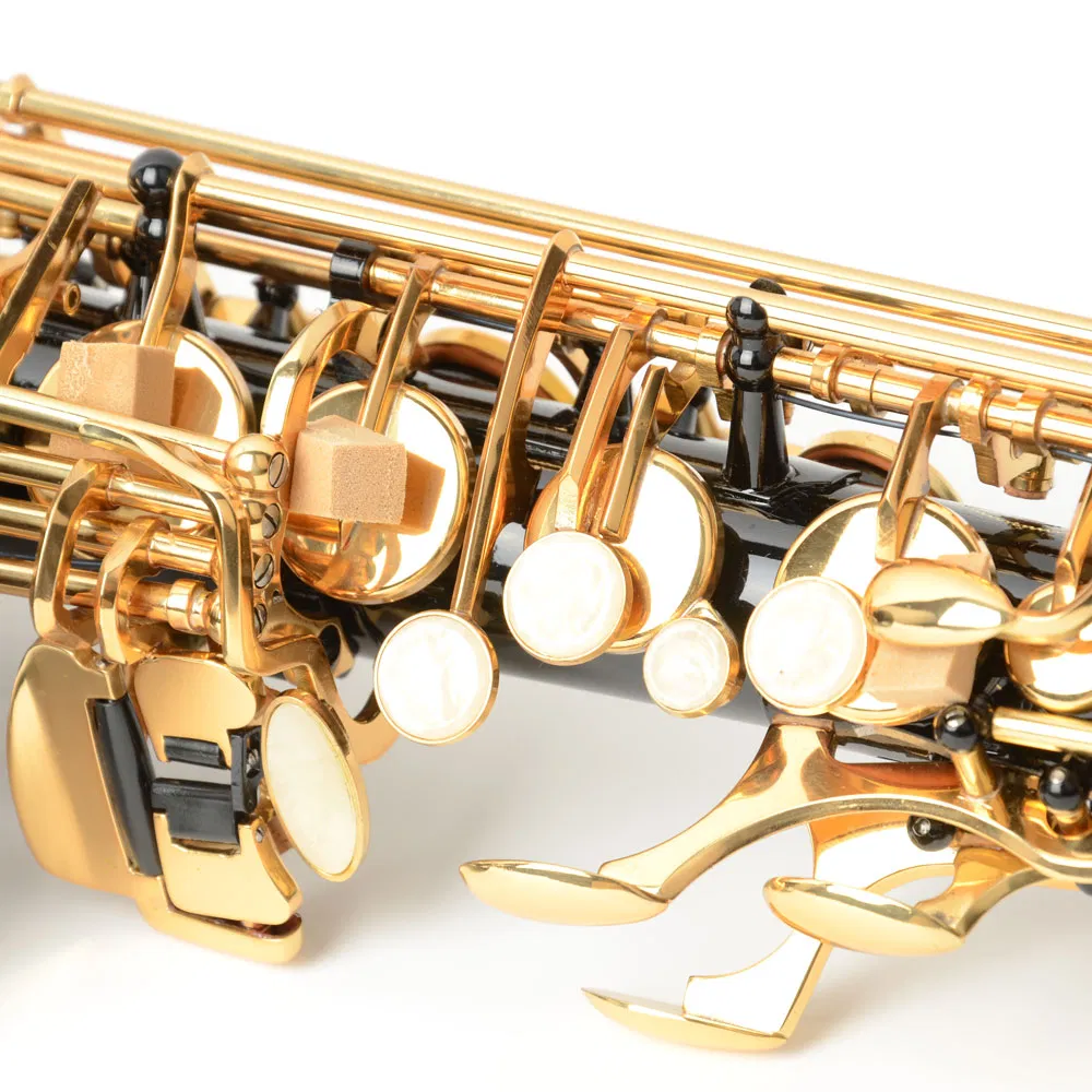 Be Brass Carving Pattern Pearl White Shell Button Saxophone with Strap Black photo 6