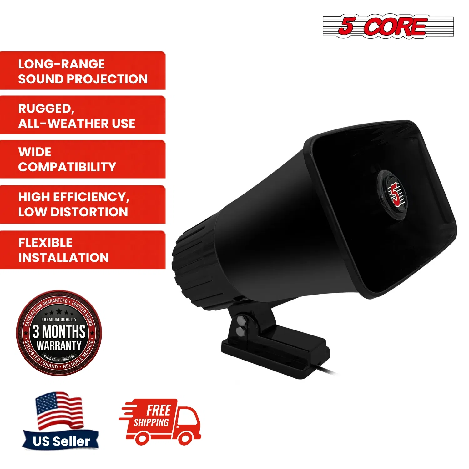 5 Core PA Horn 250W Loud Speaker 8 Inch Bull Horn Loud Audio 8Ohm All Weather Indoor Outdoor Use photo 6