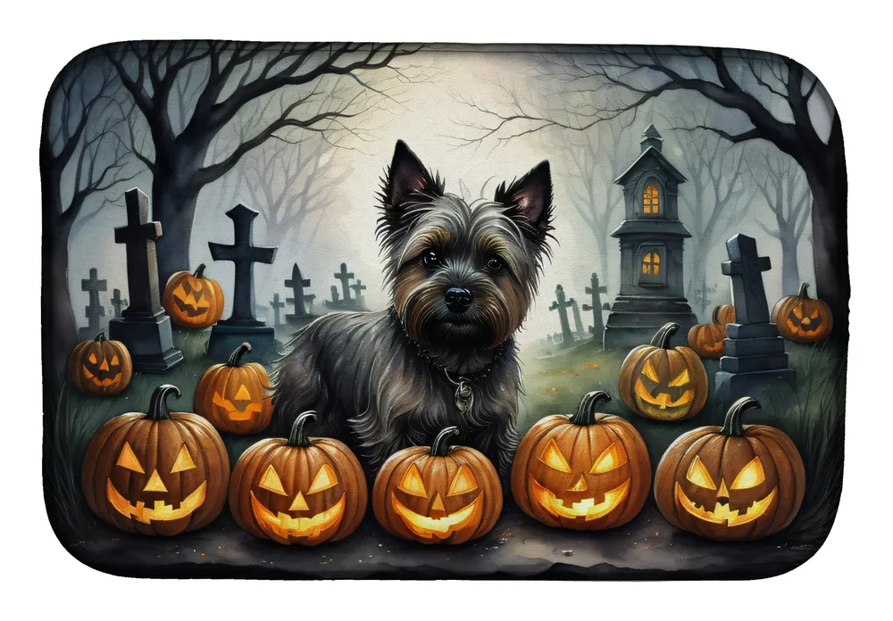 Cairn Terrier Spooky Halloween Dish Drying Mat Absorbent Dish Drying Mat Pad for Kitchen Counter Dish Drainer Mat for Countertop, 14 x 21", Multicolor photo 8