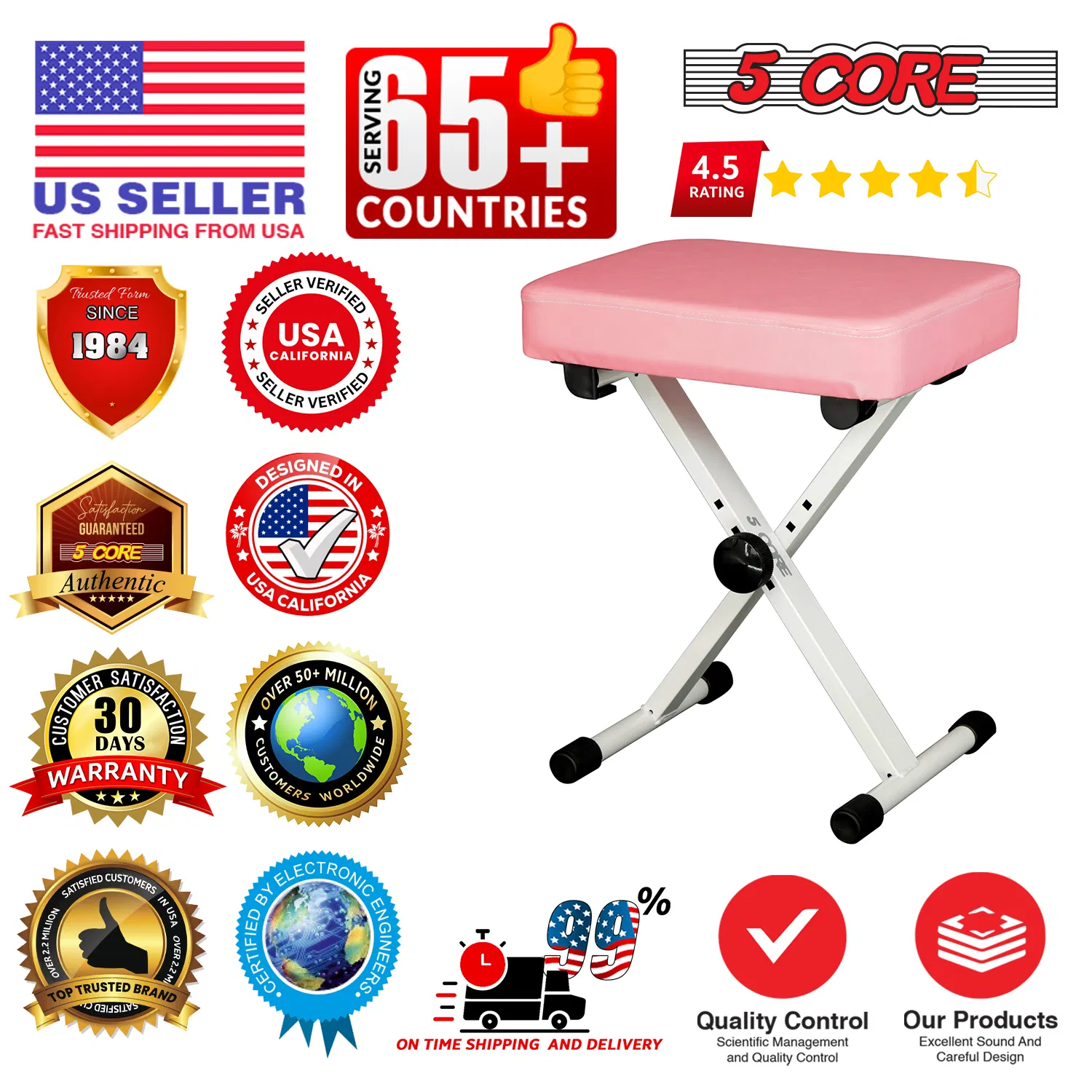 5 Core Keyboard Bench 3 Inch Padded Cushioned Piano Stool Height Adjustable Guitar Seat Heavy Duty Folding Portable Musician Chair W Nonslip Rubber Feet Black - KBB BLK HD photo 7