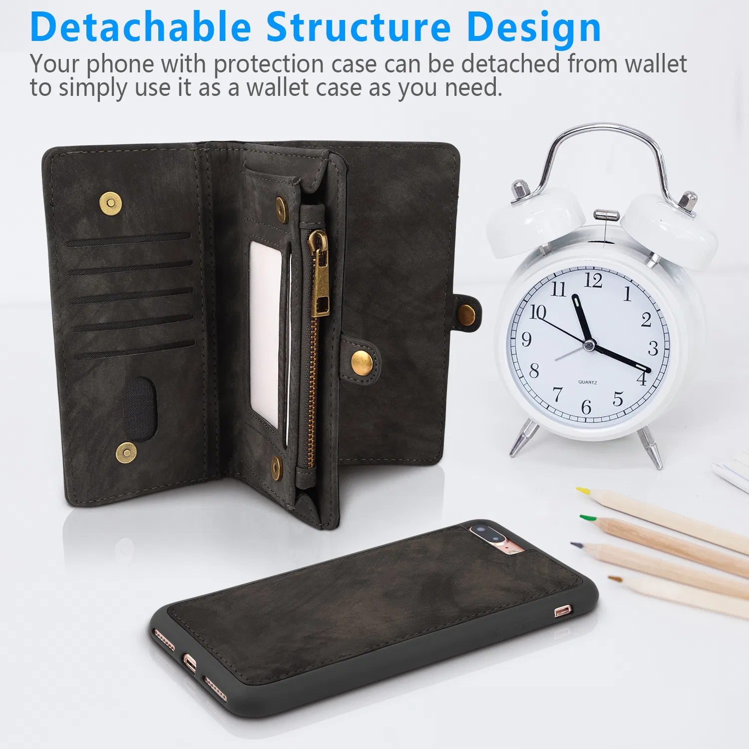 Phone Wallet Case For iPhone 8 Plus Portable Wallet Case 2 in 1 Leather Zipper Magnetic Detachable 15 Card Slots Money Pocket Clutch Cover W/ID Widows photo 5