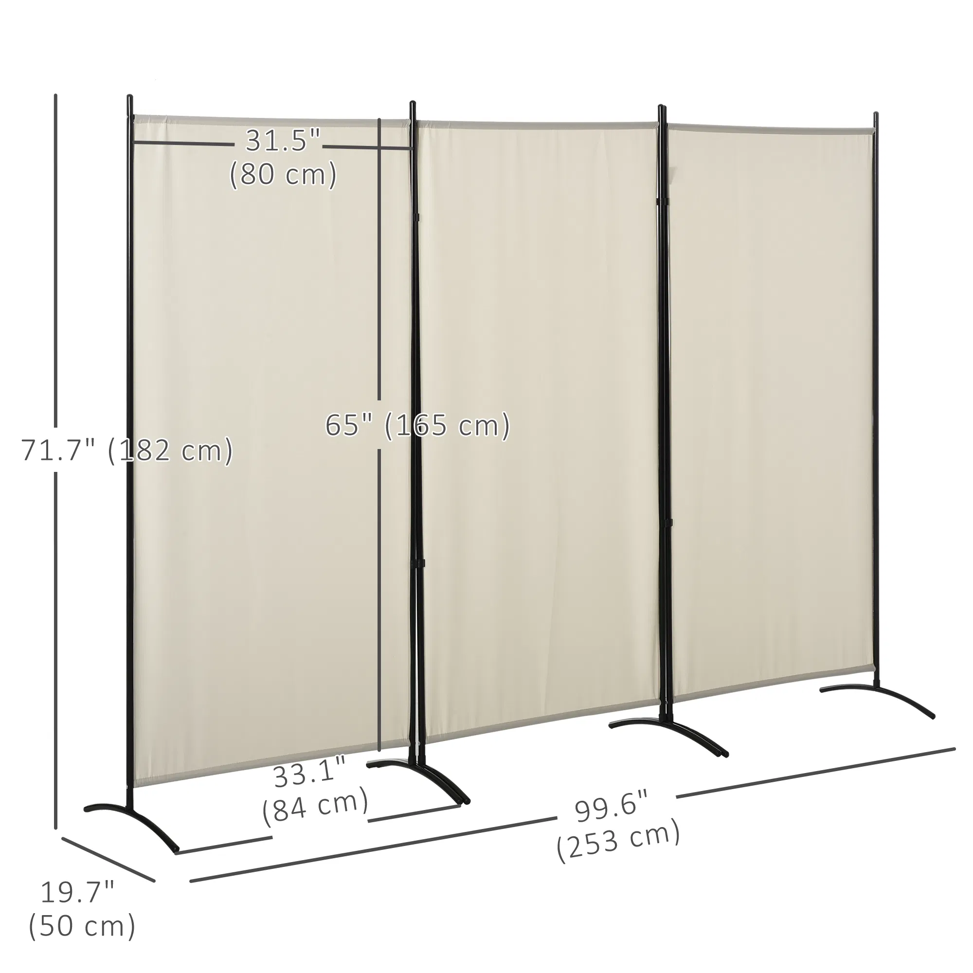6' 3 Panel Room Divider, Double Hinged Folding Wall Divider, Indoor Privacy Screen for Home Office, Beige photo 5
