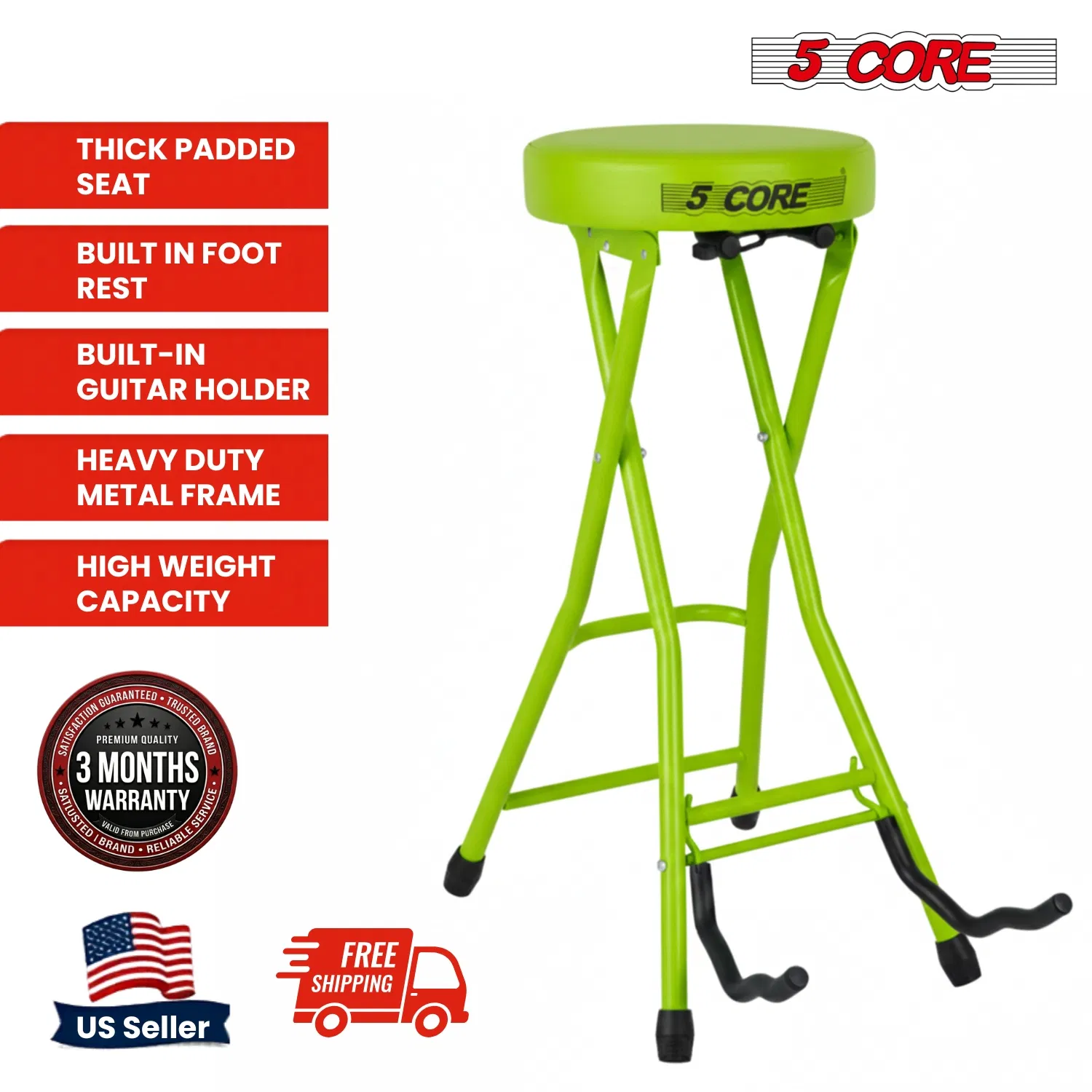 5 CORE Guitar Stool Seat Thick Cushioned Portable Durable Guitars Chair with Padded Holder Stand for Musicians - GSTOOL BLK photo 8