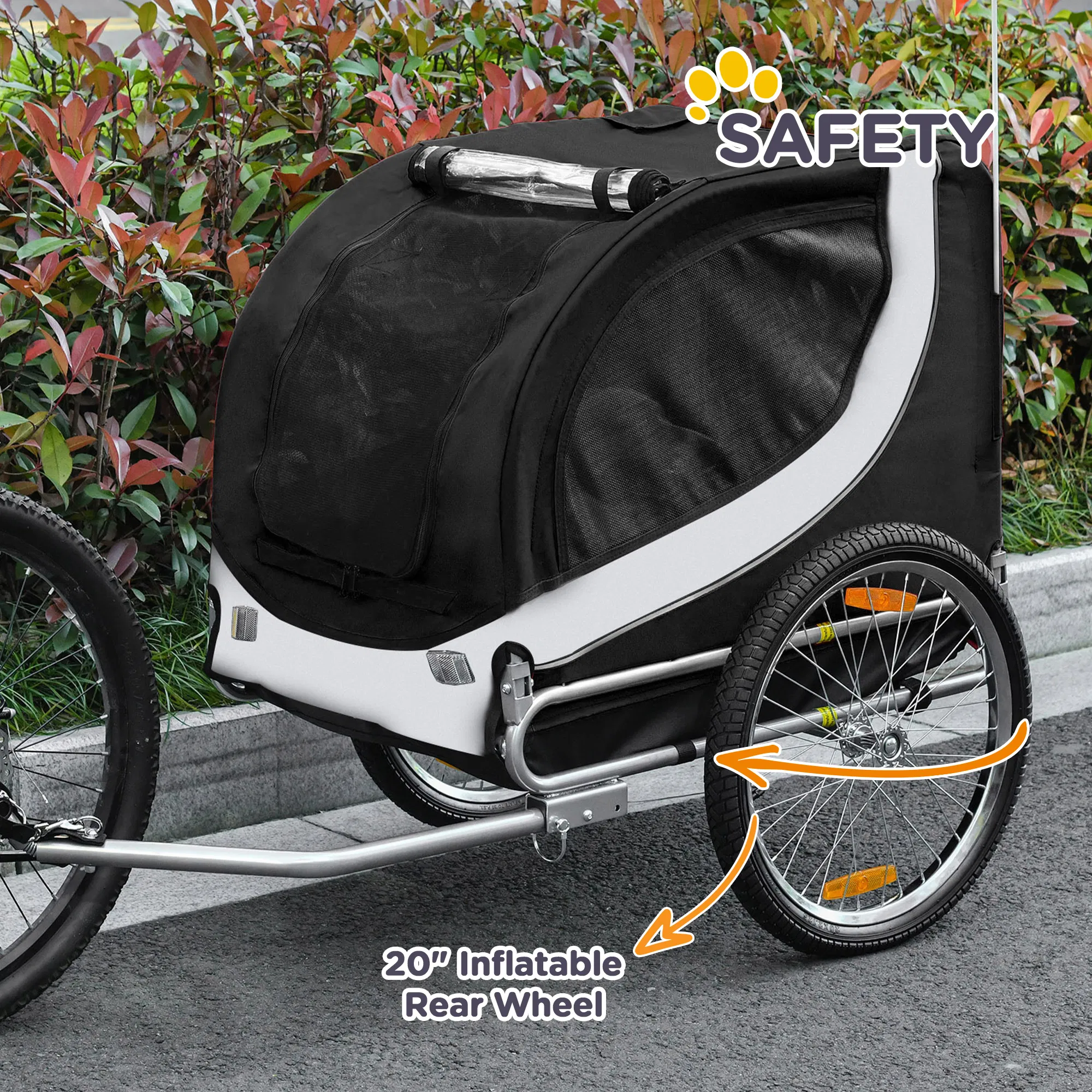 Dog Bike Trailer, Pet Cart Bicycle, Wagon Cargo Carrier Attachment with Hitch, Reflectors, Flag for Medium Dogs, Pet Wheelchair for Travelling, White photo 3