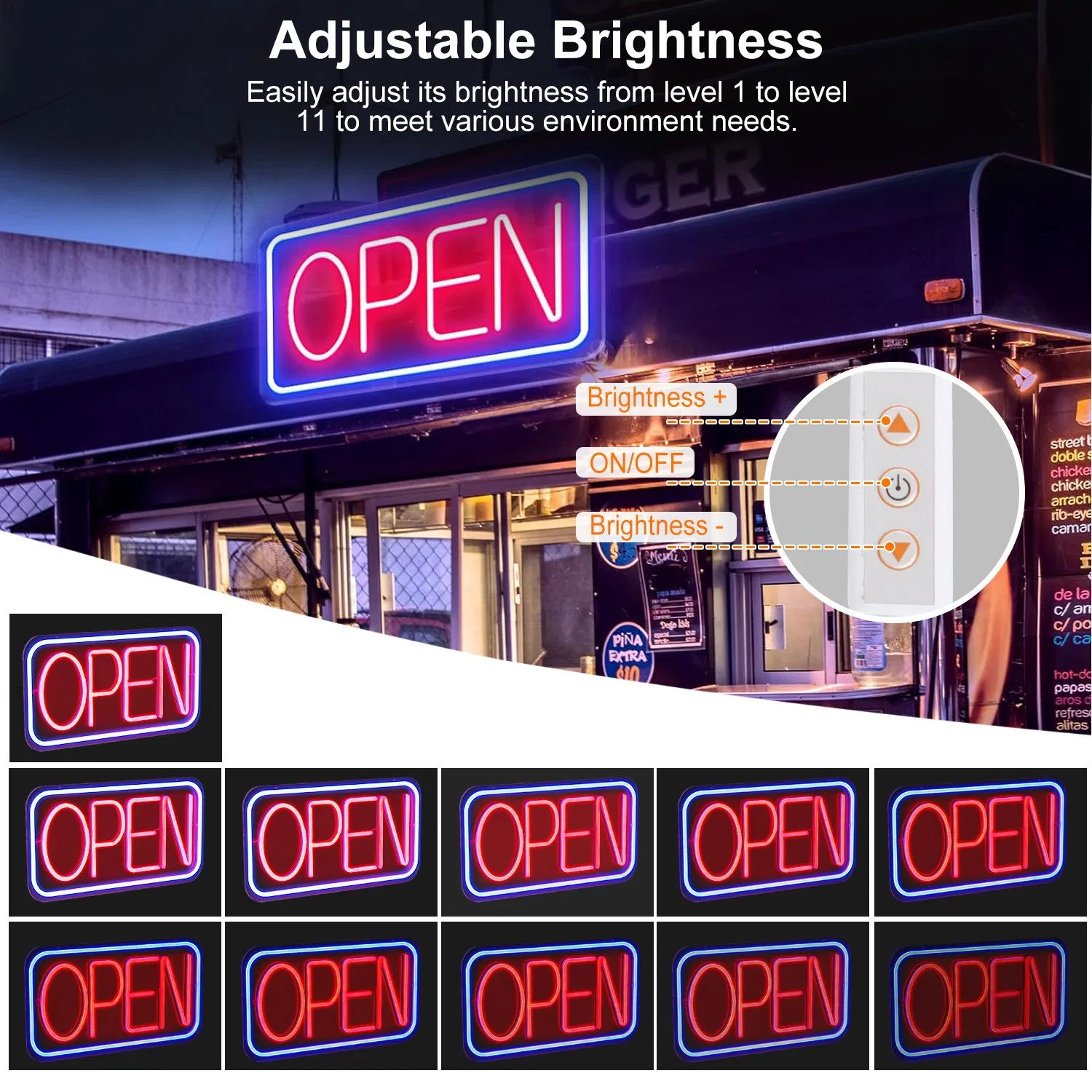 LED Open Sign 16.5x9.1in Business Neon Open Sign Advertisement Board with 11 Levels Adjustable Brightness photo 5