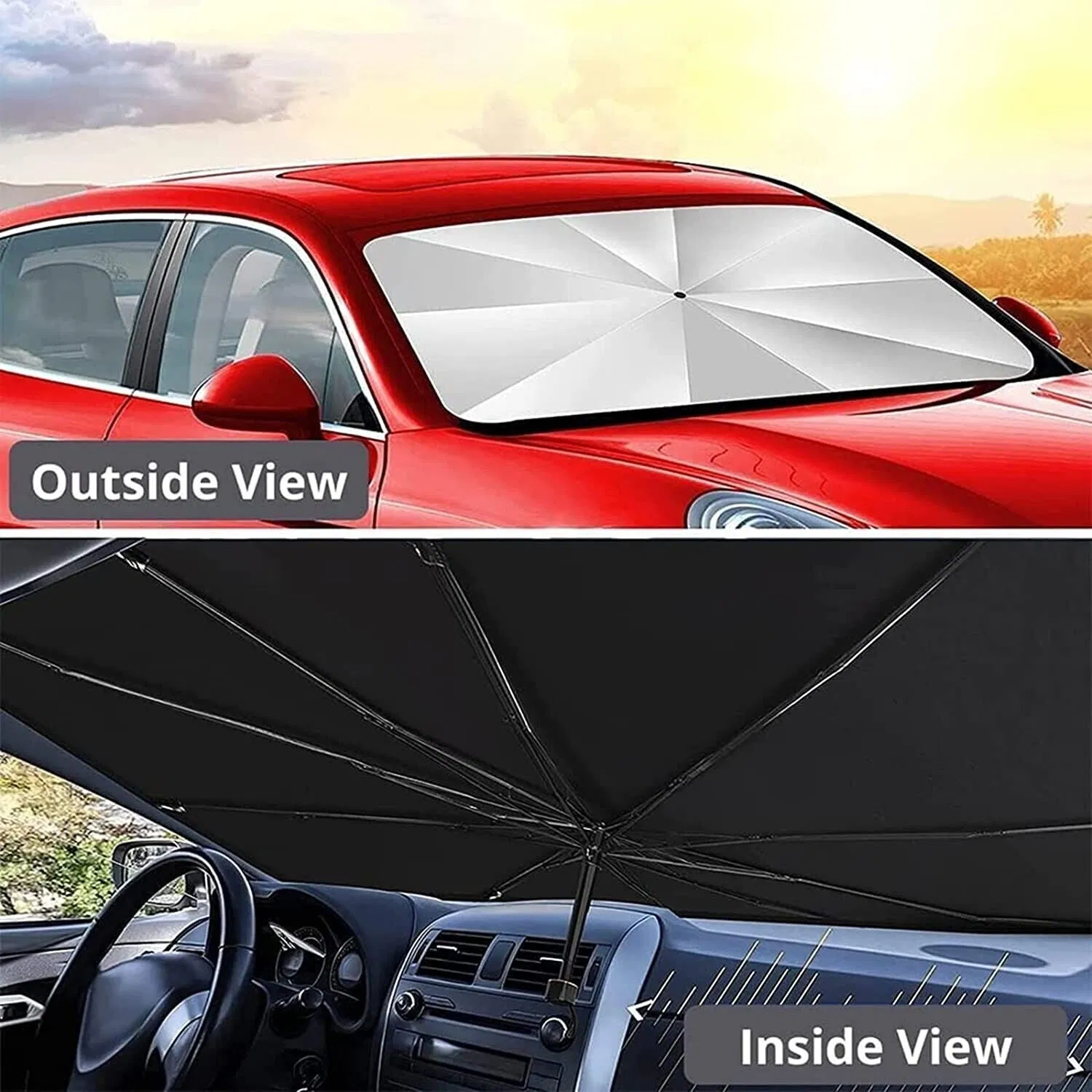51" Car Windshield Sun Shade Foldable Umbrella Front Window Cover Visor Umbrella photo 7