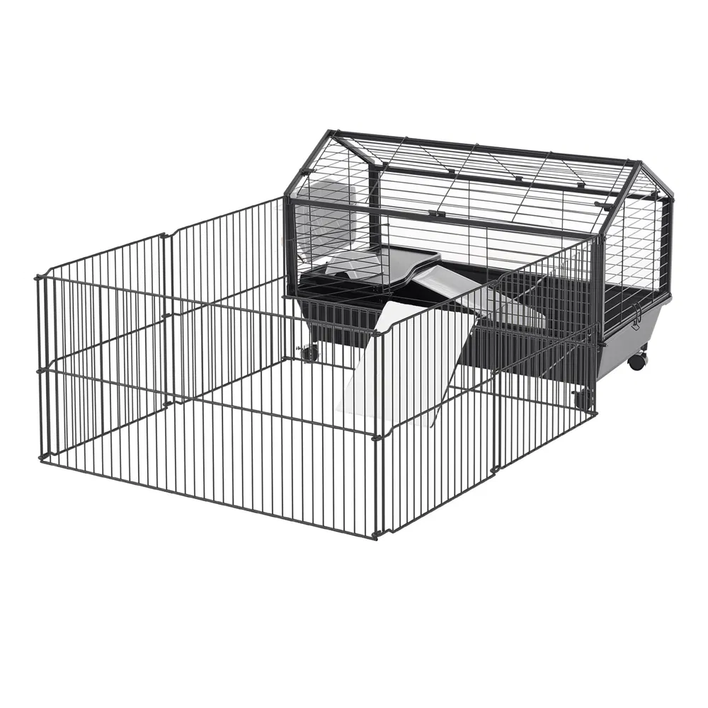 Metal Small Animal Cage, Rabbit Cage for Guinea Pig Chinchilla Hedgehog Bunny with Removable Wheels and Foldable Detachable Run Fence, 34.6" L x 50.6" W x 22" H photo 7