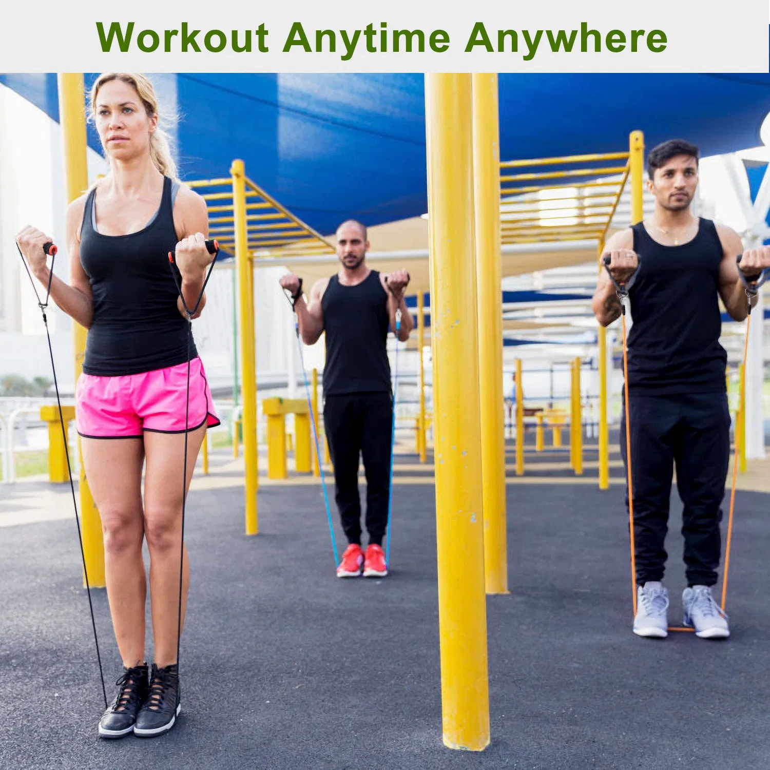 11Pcs Resistance Bands Set Fitness Workout Tubes Exercise Tube Bands Up to 100lbs w/ Door Anchor Handles Ankle Straps for Physical Training Yoga Pilates photo 4