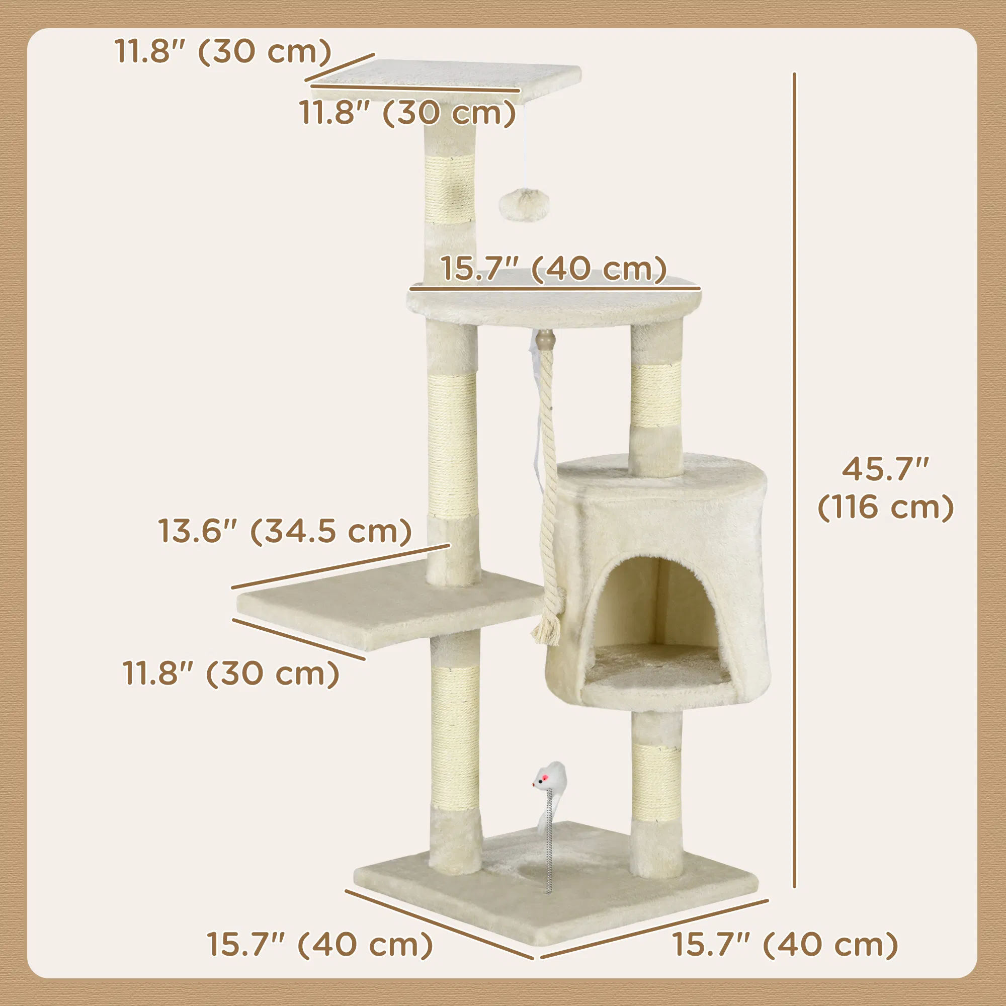46" Scratching Cat Tree Multi Level Activity Center Kitty Condo Furniture Post Beige photo 3