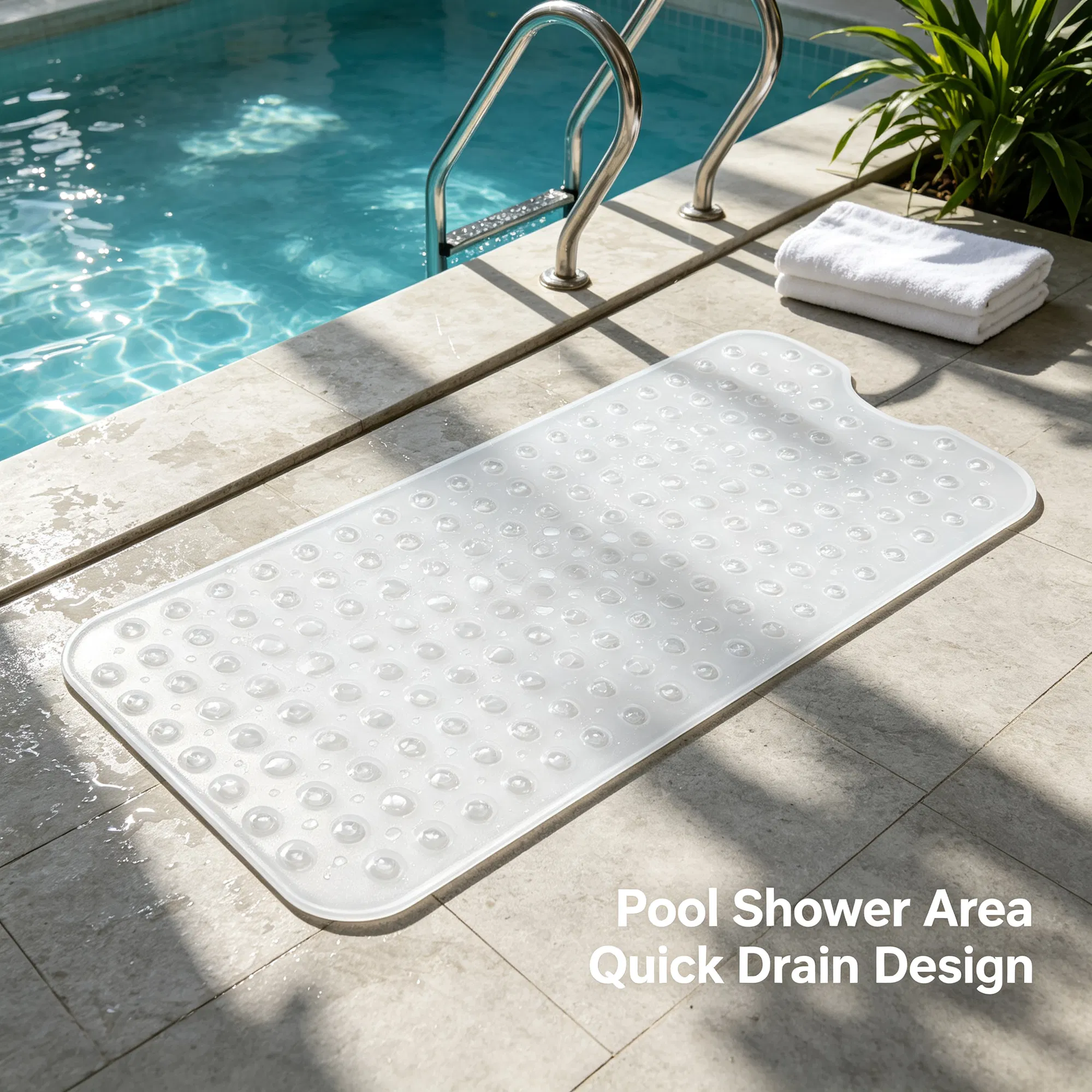Bathroom Tub Shower Mat,  PVC Non-Slip Bathmat with Suction Cups and Drain Holes, Raised Pebble Surface, Machine-Washable for Home Wet-Place Use photo 8