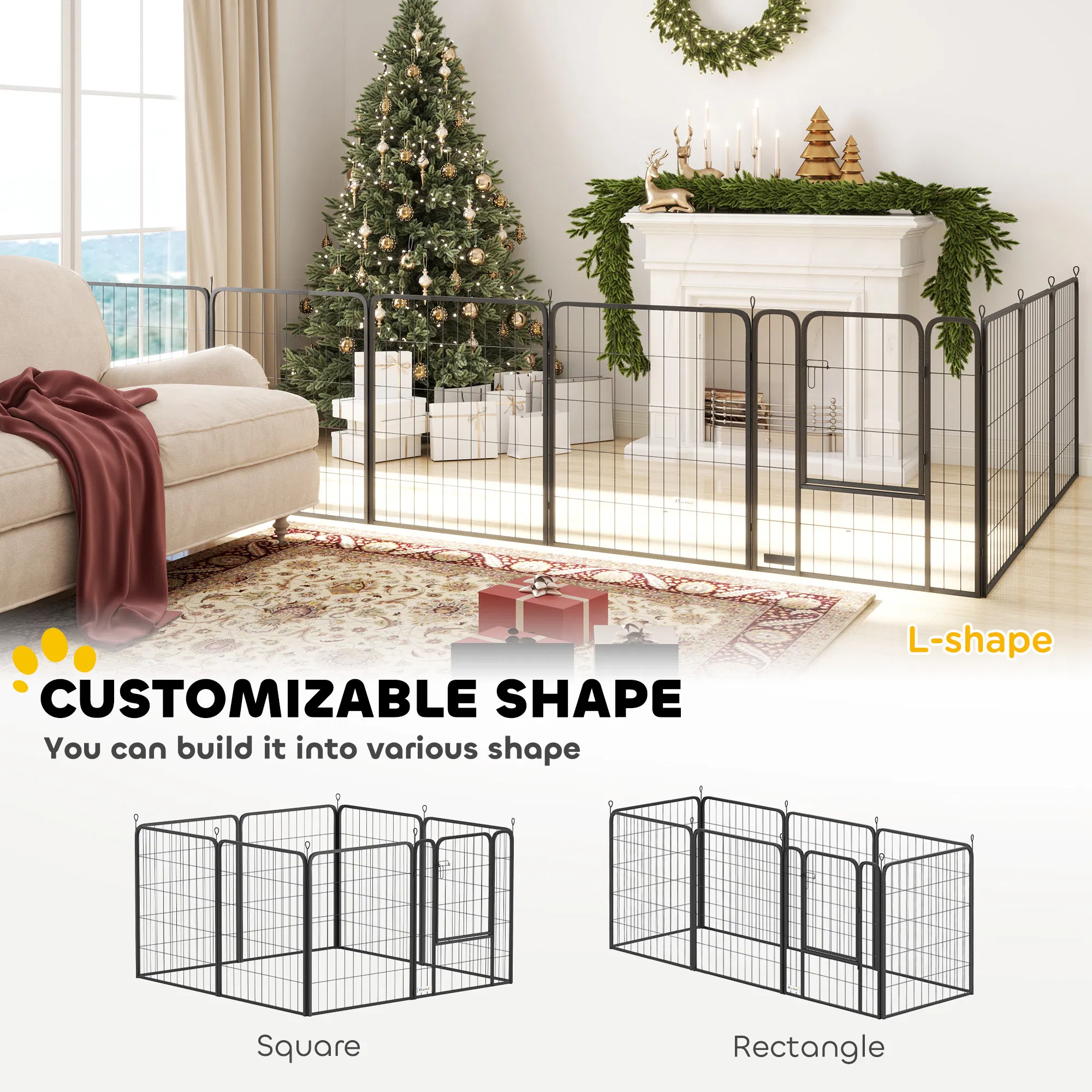 31.5" Dog Playpen Indoor Outdoor, Portable Foldable 8 Panels Pet Playpen with Door & Strap for Medium Dogs photo 4