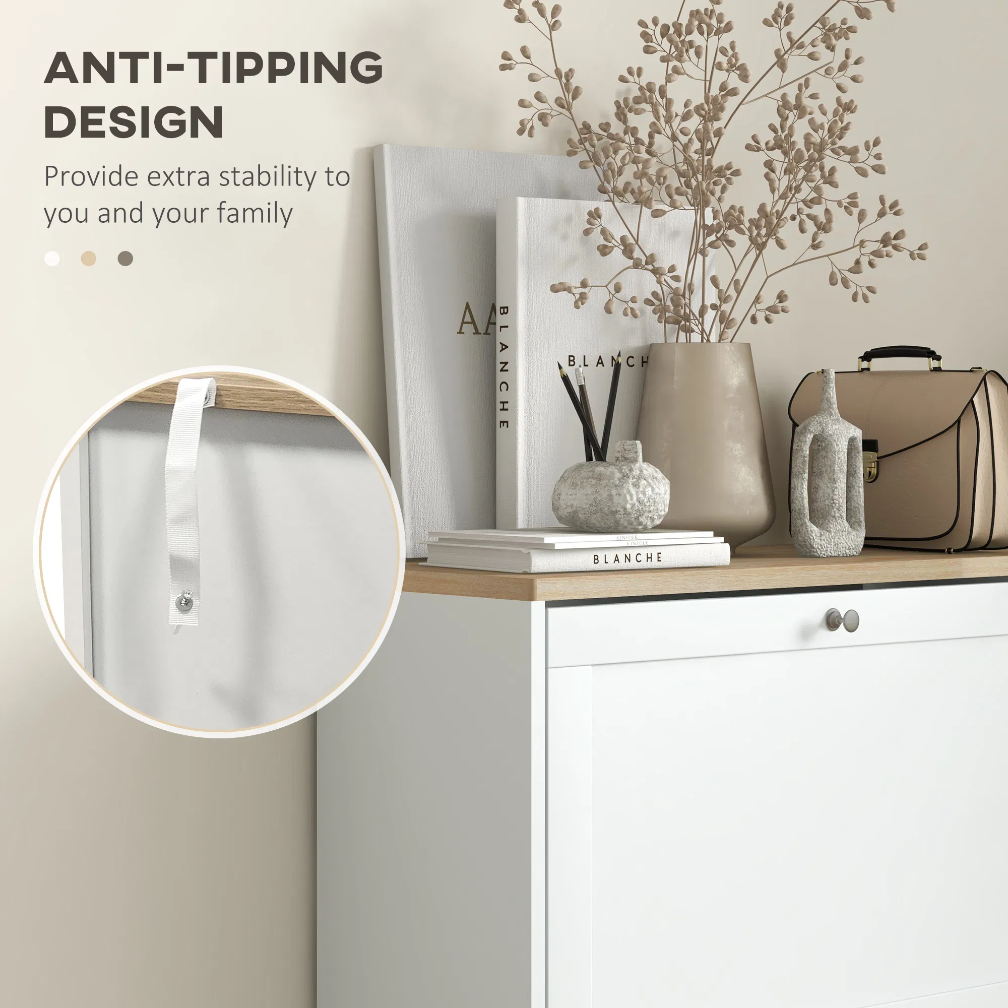 Modern Shoe Storage with 3 Flip Drawers and Adjustable Shelves, Shoe Cabinet Organizer for 18 Pairs of Shoes, White photo 4
