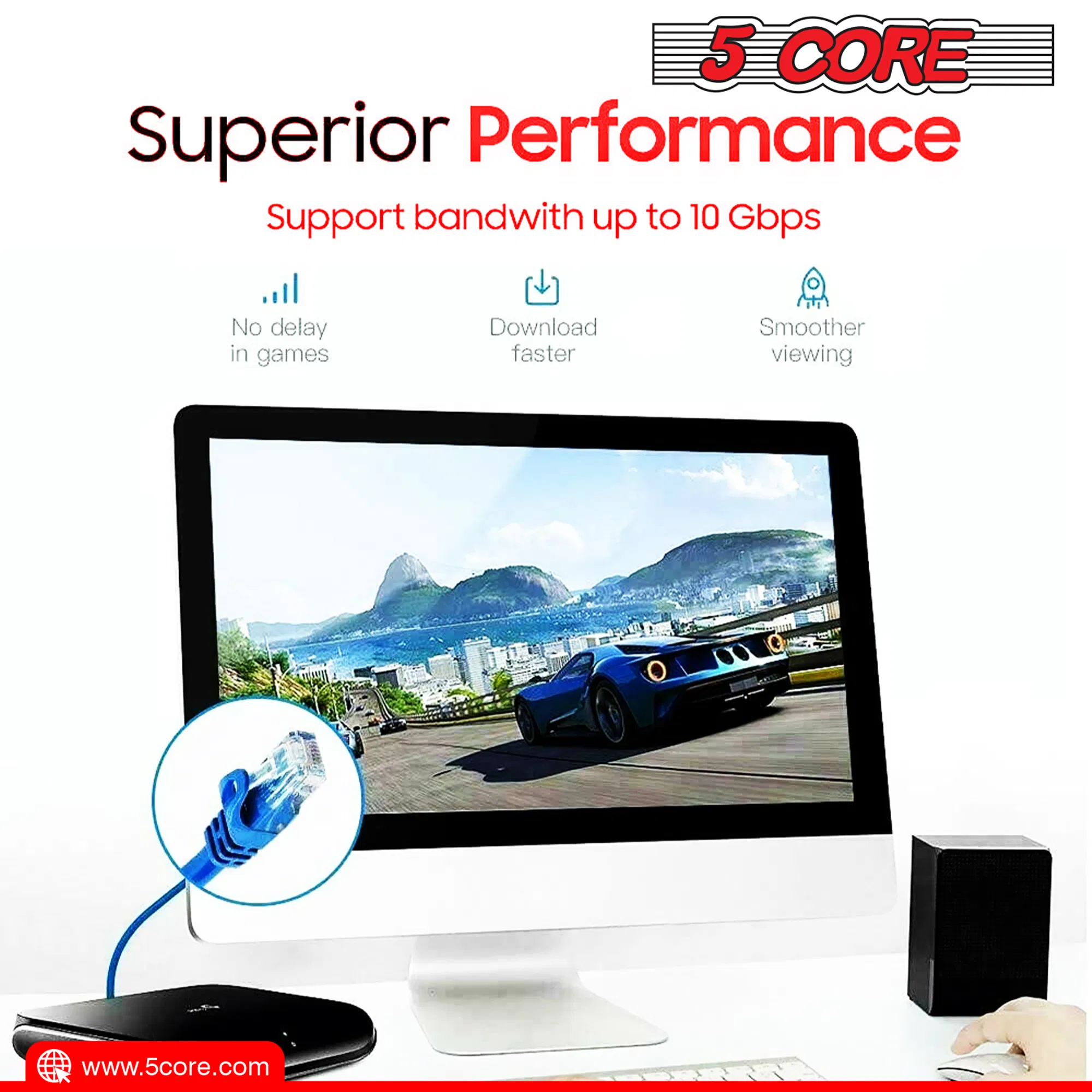 5Core Cat 6 Ethernet Cable 20ft Long Computer Internet Cables WiFi RJ45 Cord photo 2
