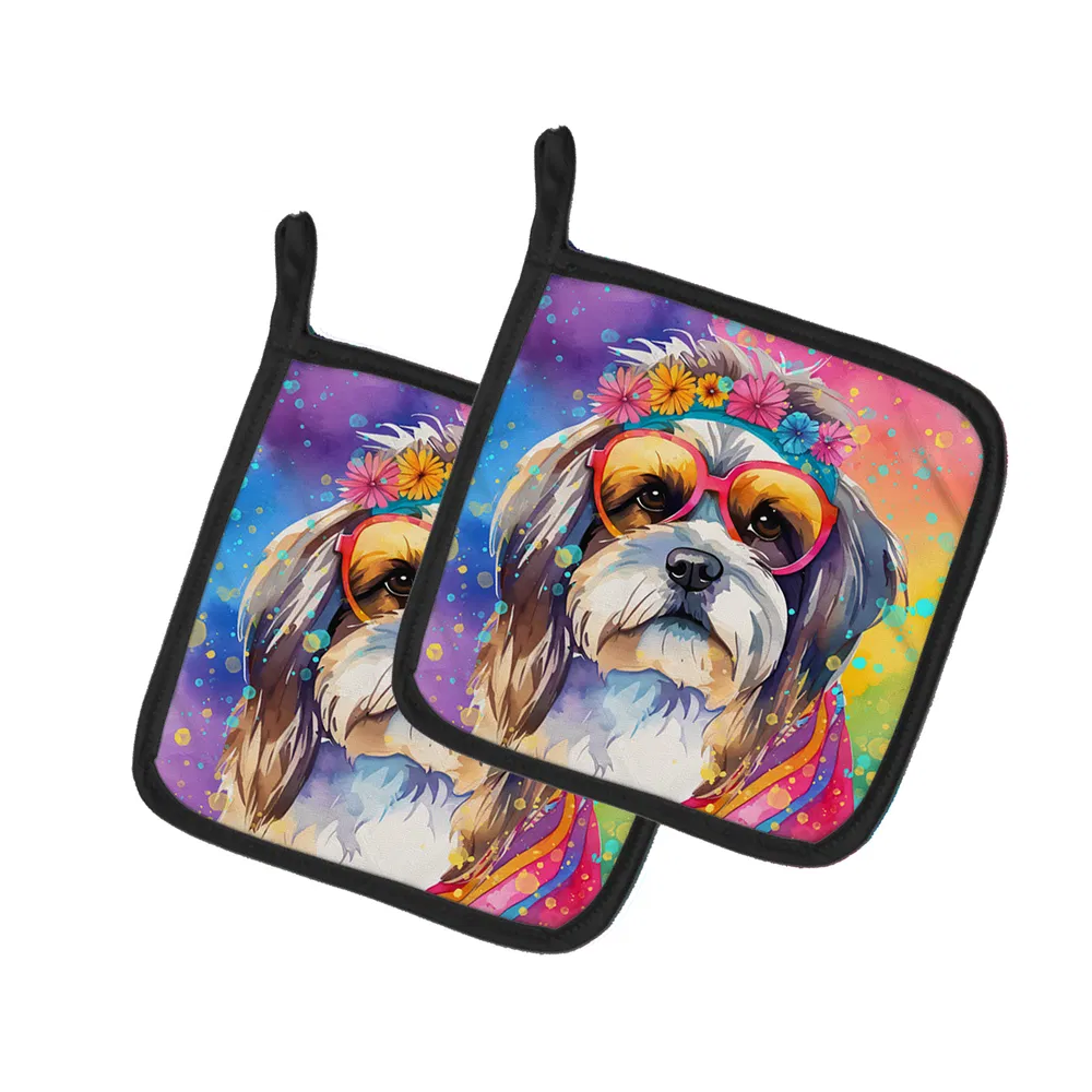Shih Tzu Hippie Dawg Pair of Pot Holders Kitchen Heat Resistant Pot Holders Sets Oven Hot Pads for Cooking Baking BBQ, 7 1/2 x 7 1/2 photo 8