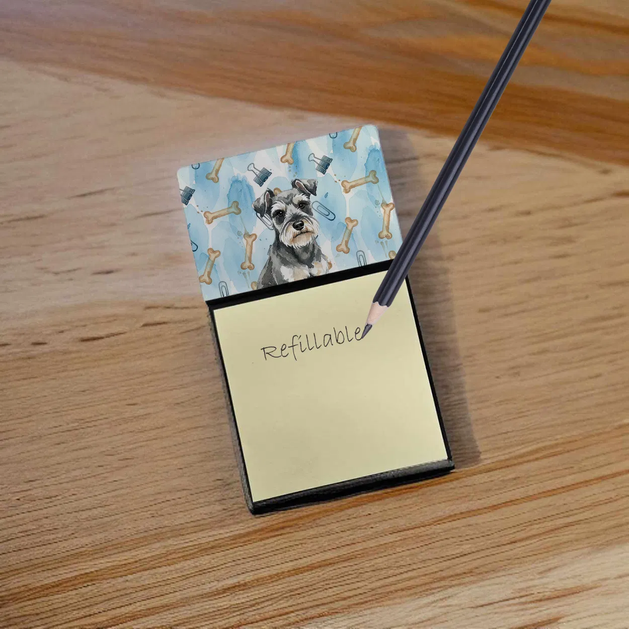 Miniature Schnauzer Coworker Watercolor Sticky Note Holder Refillable Dispenser Desk Accessory 3x3 Pad Gift photo 6
