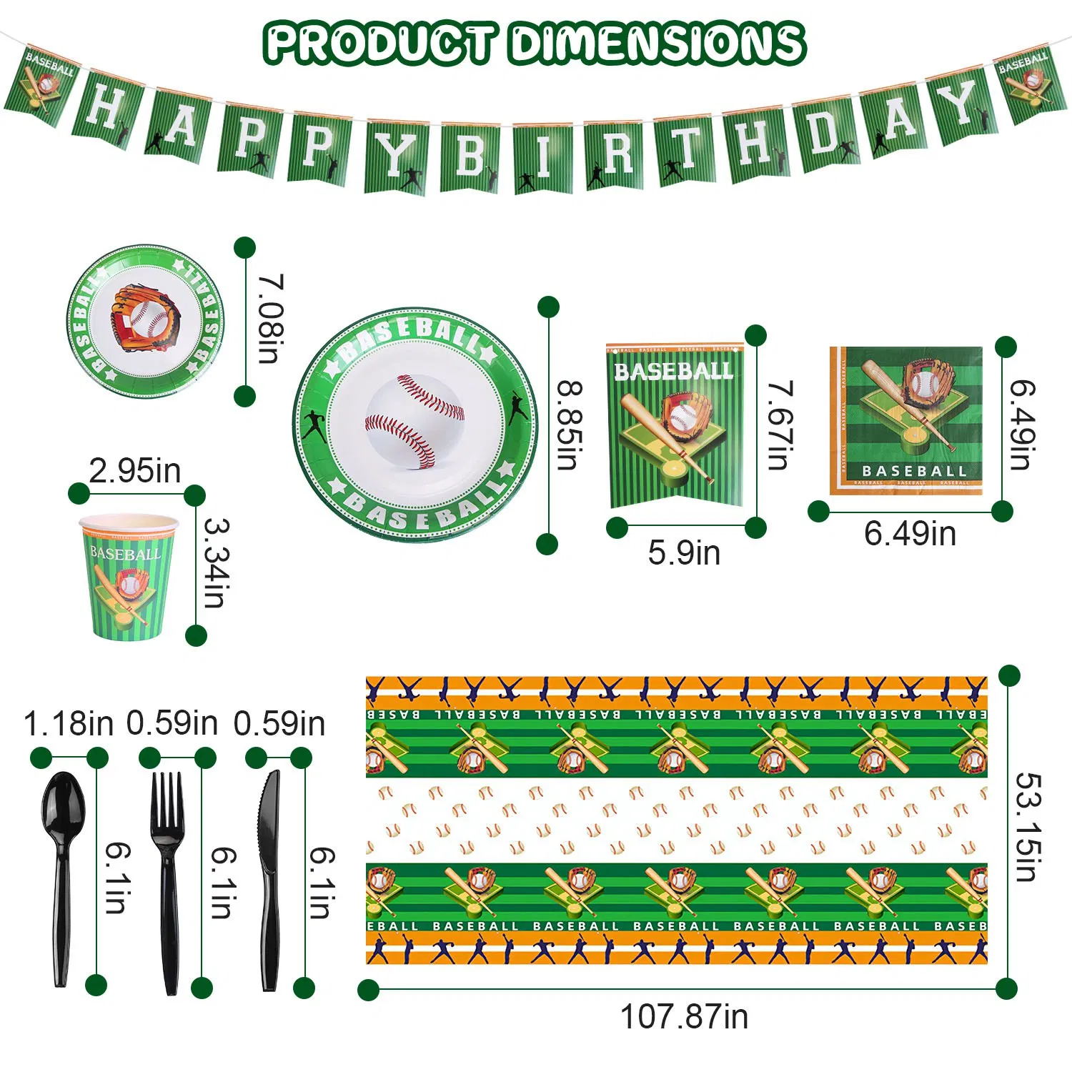 171Pcs Baseball Party Supplies Kit Baseball Birthday Party Disposable Dinnerware Set Baseball Themed Party Tableware Decorations Cups Plates Napkins Spoons Knives Forks Tableclothes photo 6