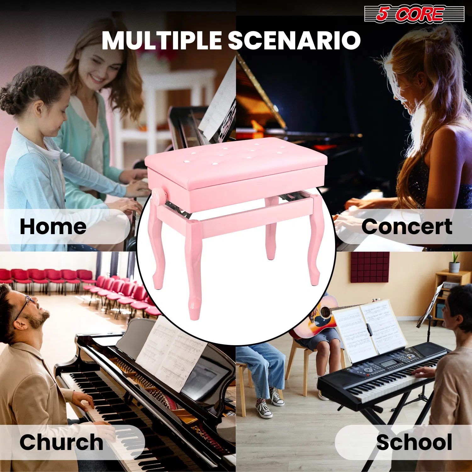 5 Core Piano Bench Wooden Height Adjustable Stool Heavy Duty Keyboard Seat with Storage photo 5