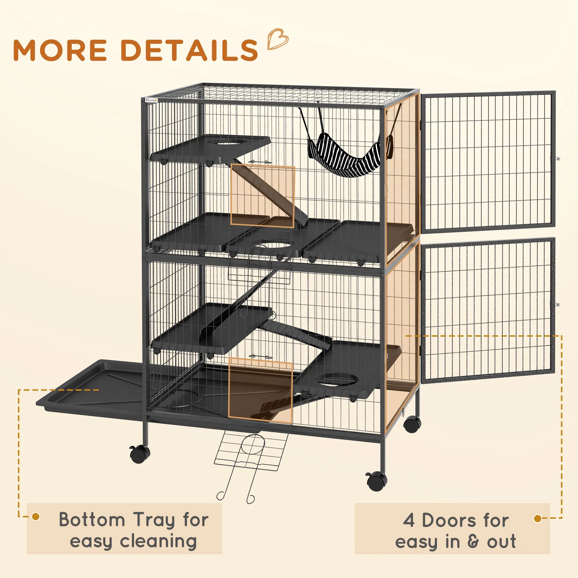 5-Tier Rolling Small Animal Cage, Deluxe Guinea Pig Cage, Ferret Cage for Mink Chinchilla Kitten Rabbit, Grey photo 3