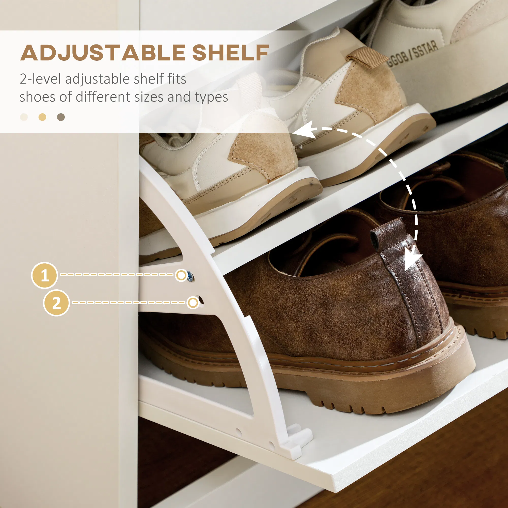 Narrow Shoe Storage with 2 Flip Drawers and Adjustable Shelves Shoe Cabinet Organizer for 12 Pairs of Shoes, White photo 3