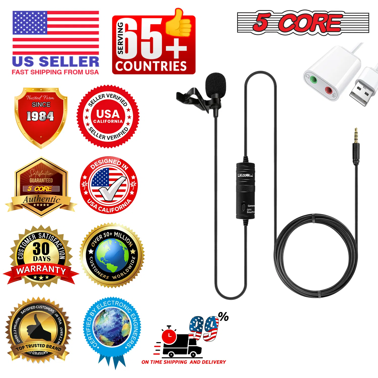 5 Core Microphone Wearable Omnidirectional Condenser Lavalier Body Mic photo 6