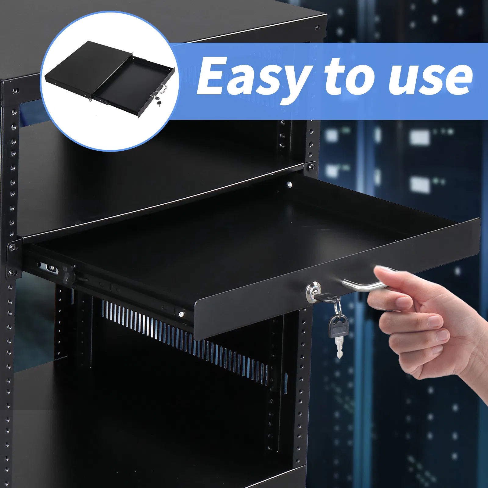 [Do Not Sell on Amazon]19" 1U Steel Plate DJ Drawer Equipment Cabinet with Keys Black photo 3