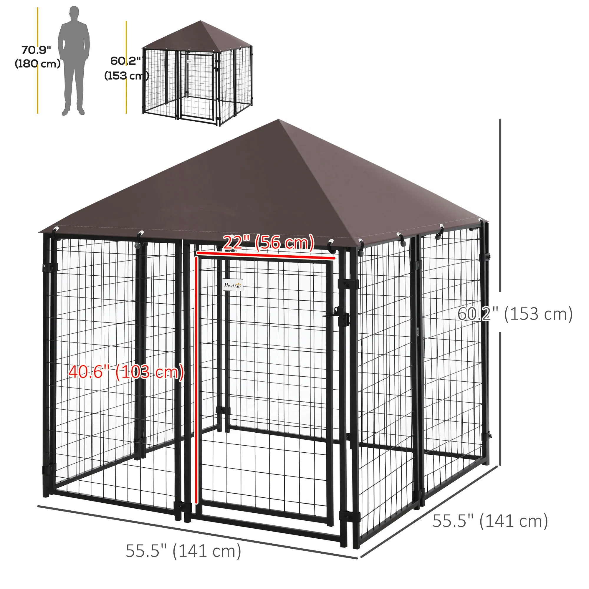 Outdoor Dog Kennel, Welded Wire Steel Fence, Lockable Pet Playpen Crate, with Water-, UV-Resistant Canopy Top, Door, 4.6ft x 4.6ft x 5ft, Black photo 3