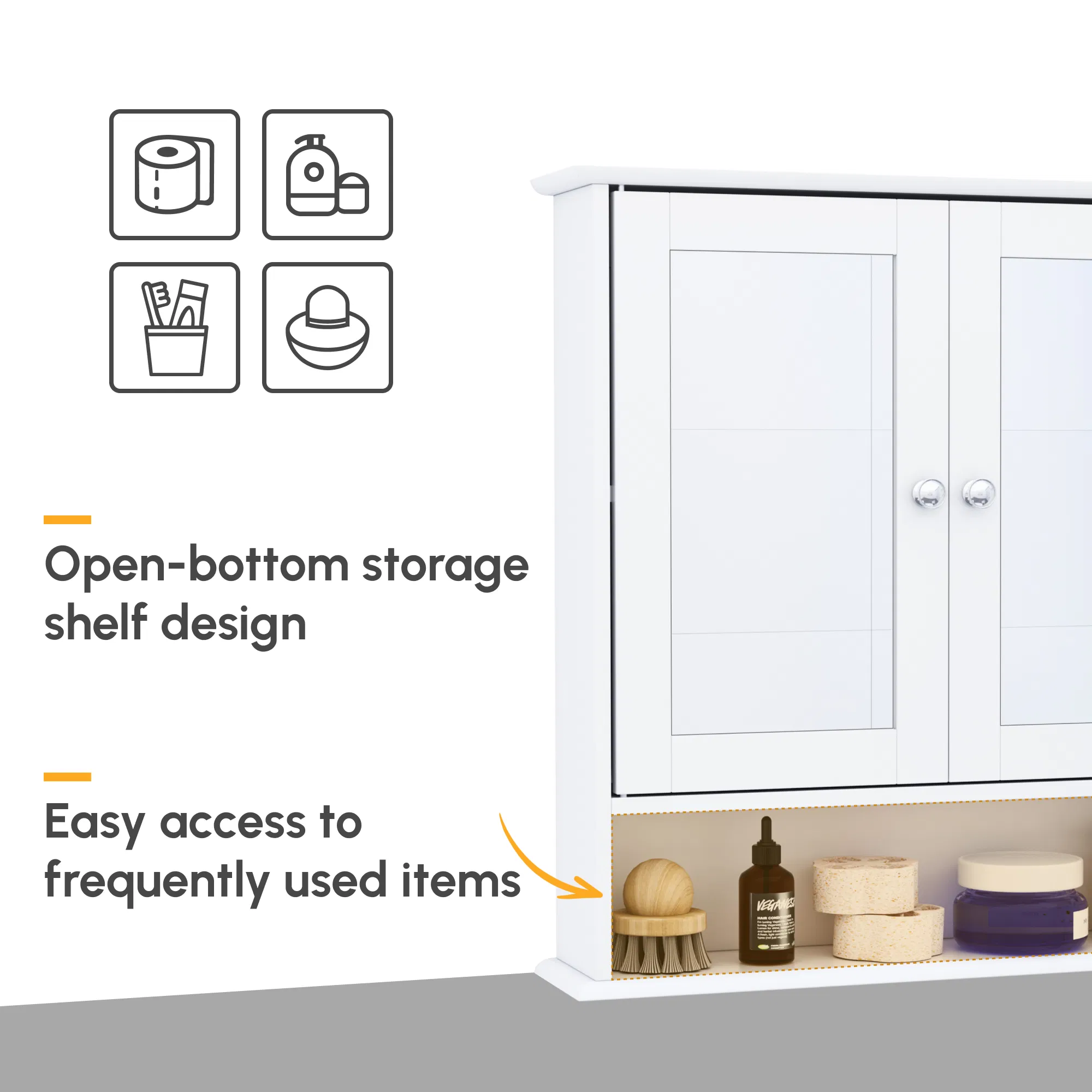 Medicine Cabinet, Wall-Mounted Bathroom Mirror Cabinet with Double Doors, Open Shelf, and Adjustable Shelf, Modern Bathroom Wall Cabinet, White photo 4
