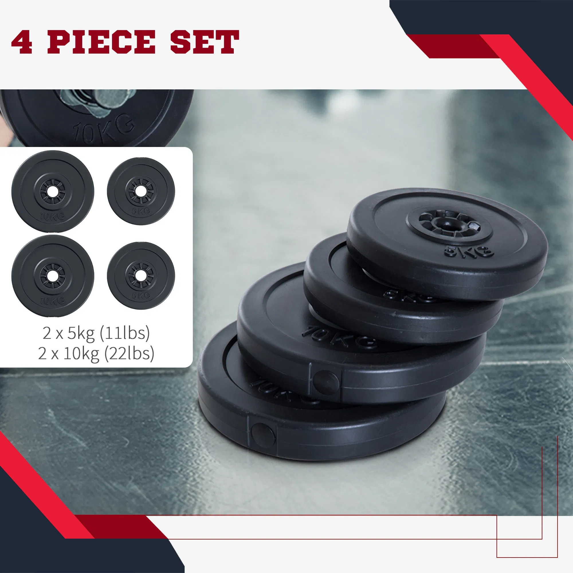 4 Piece dumbbell Weight Plates Set 2 x 11lbs and 2 x 22lbs Black (Weights Only) photo 3