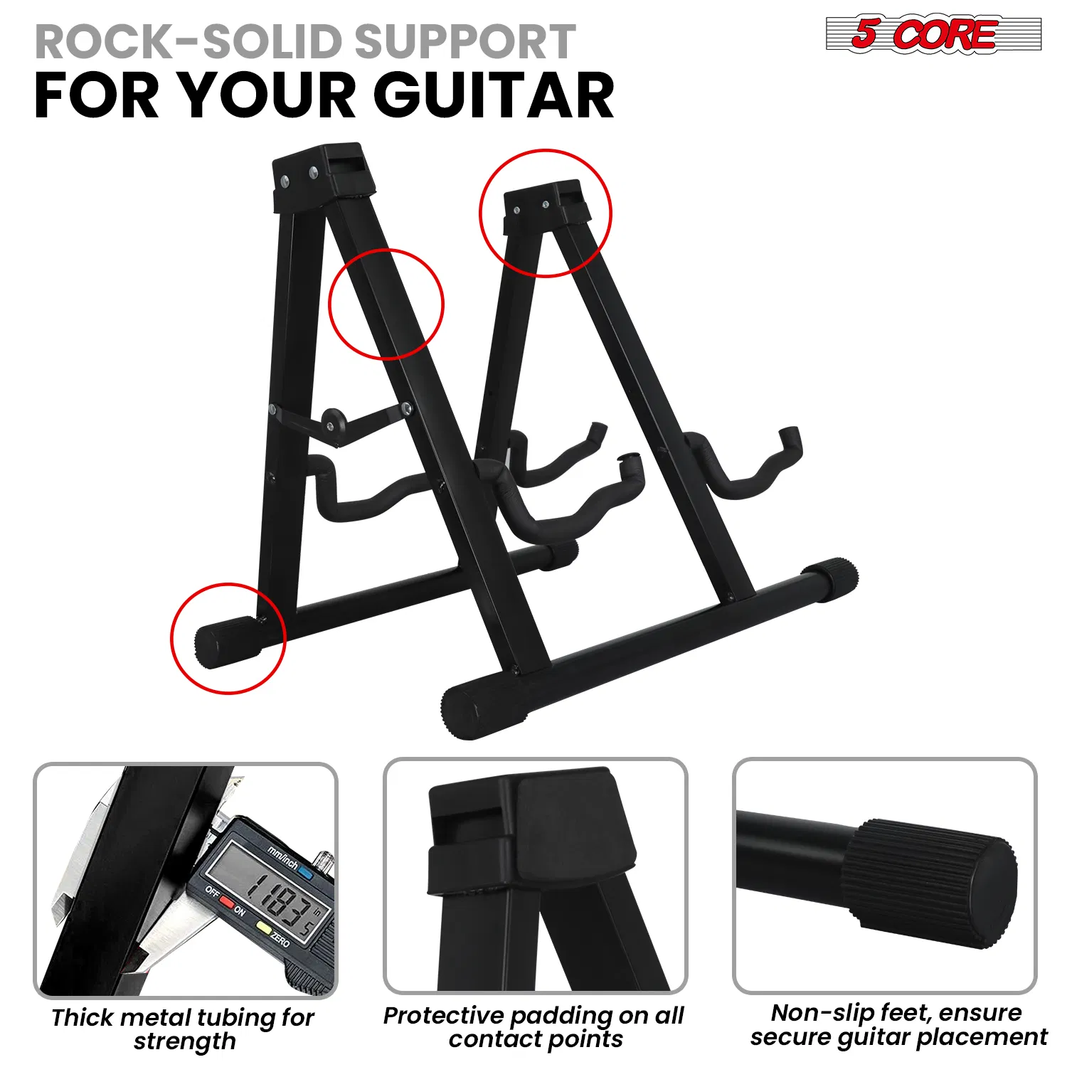 5 CORE Double Guitar Stand Floor Adjustable Heavy Duty A Frame Universal Folding Acoustic Electric Bass Mandolin Banjo Violin Holder Multiple Folding Stands For On Stage Studio Easy Assembly photo 6