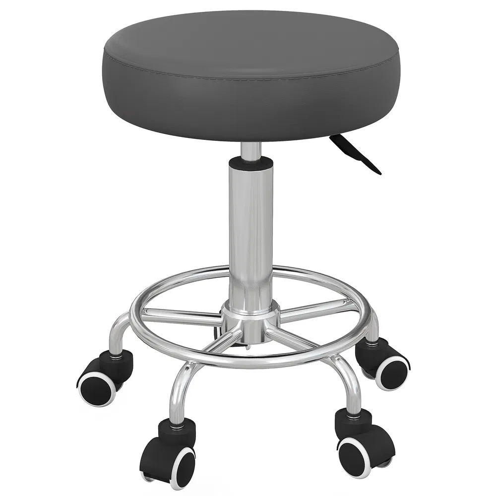Vinsetto Salon Stool with Adjustable Height, PU Leather Barber Rolling Massage Tattoo Chair for Bar Beauty SPA, Grey photo 7