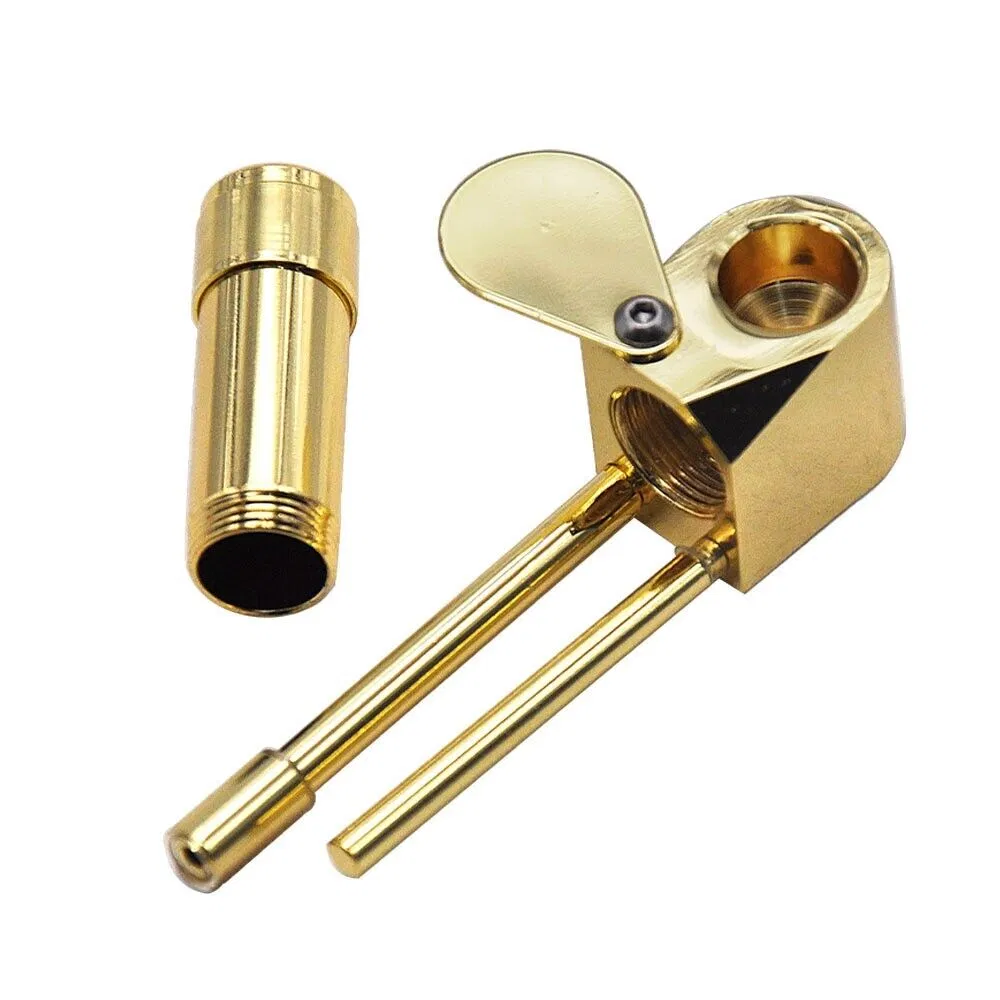 Brass Tobacco Smoking Pipe w/ Stash Storage Cylinder Chamber Metal w/ Lid Bowl photo 7