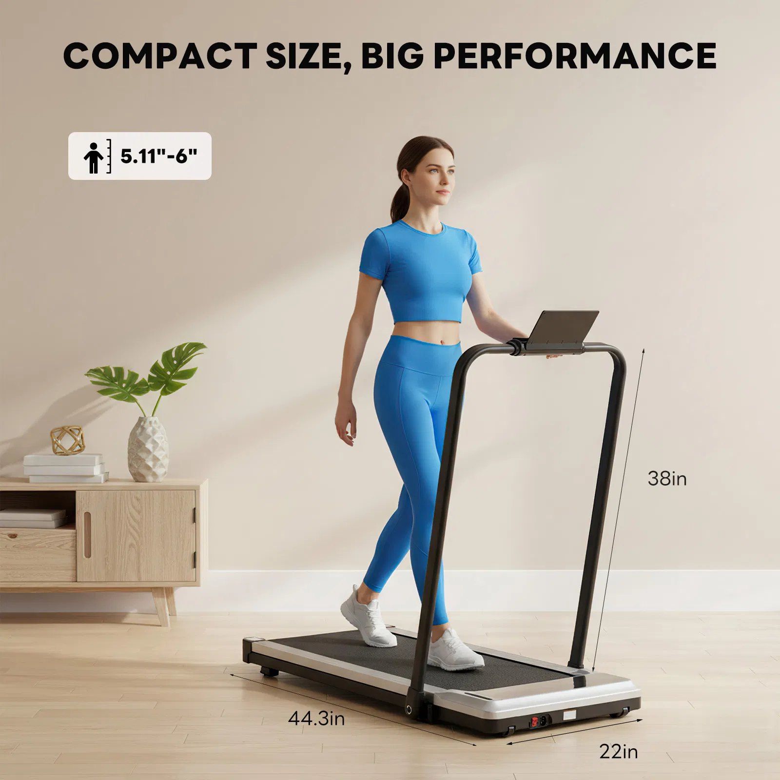 Compact Armless Treadmill, Quiet Under Desk Walking Pad, 200 Lbs Capacity 3 in 1 Portable Walking Treadmill photo 6