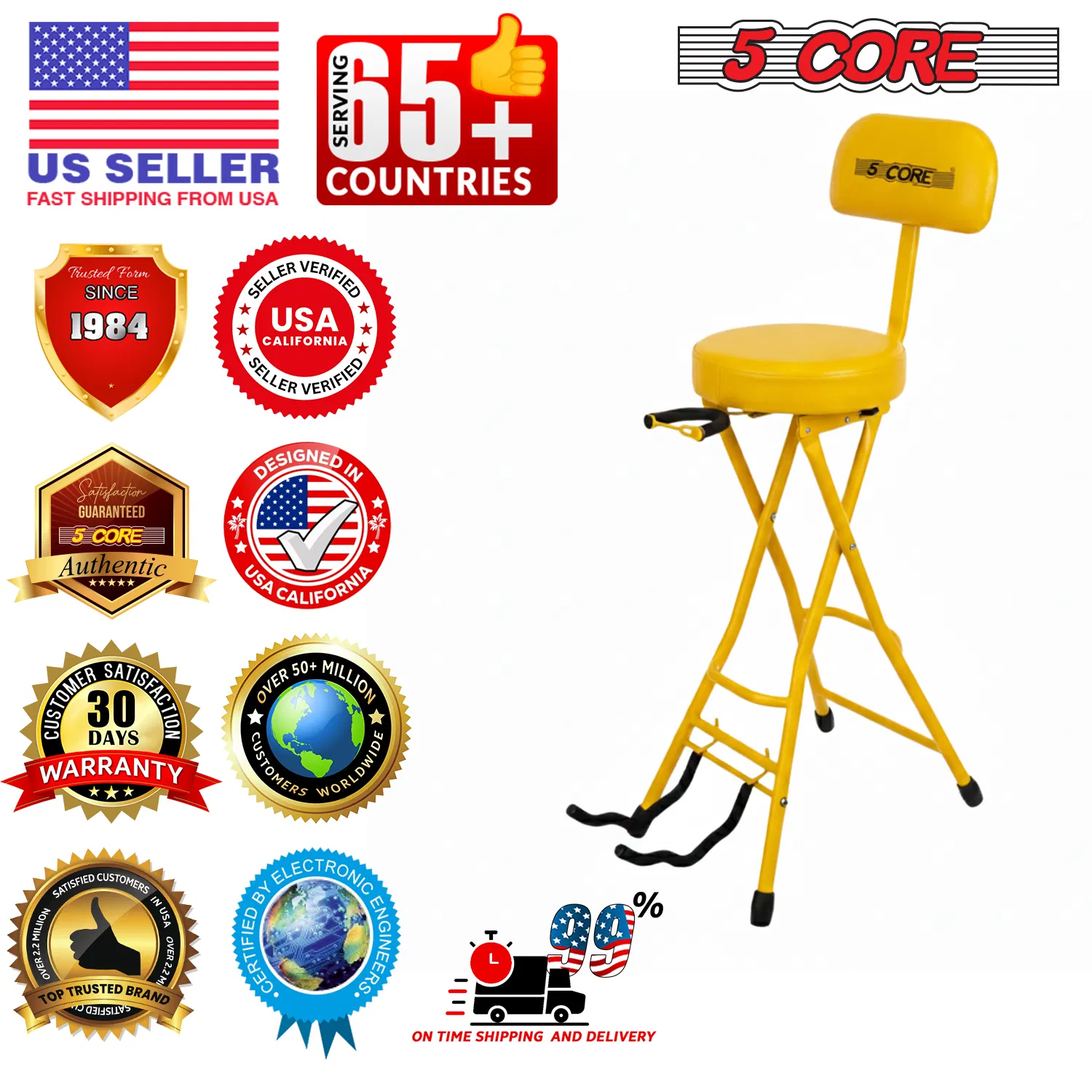 5Core Guitar Stool 3.15" Padded Chair w Backrest Foldable Music Seat Built in Foot Rest Guitar Stand photo 7
